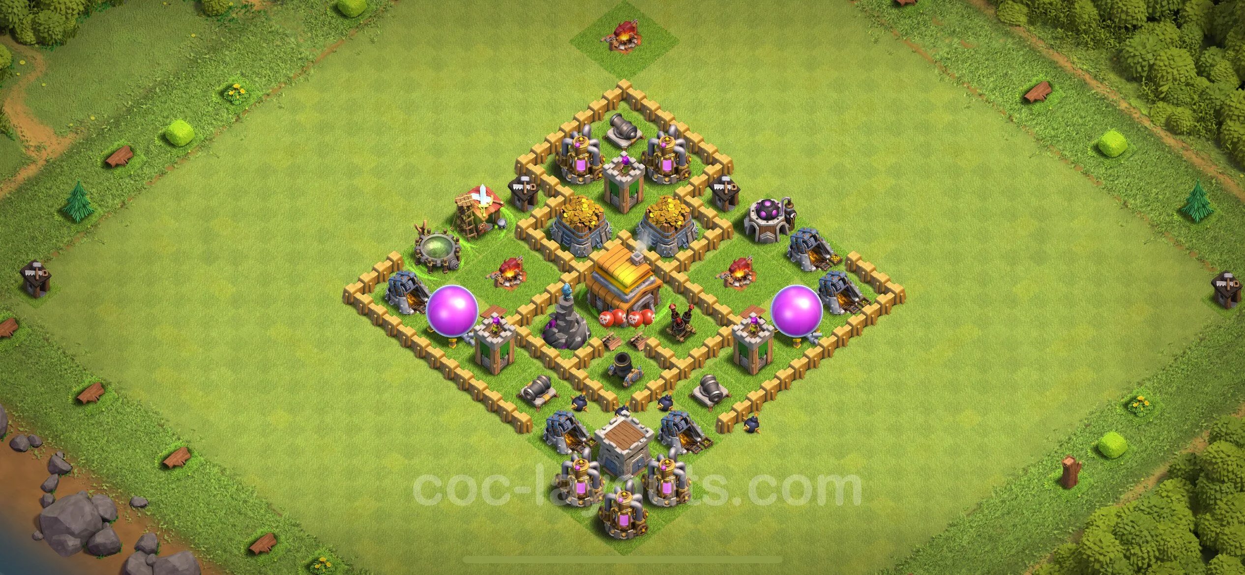 Top Base TH5 with Link, Hybrid - Anti Everything Defence Plan - Clash of Clans - (#140) — Защита TH5