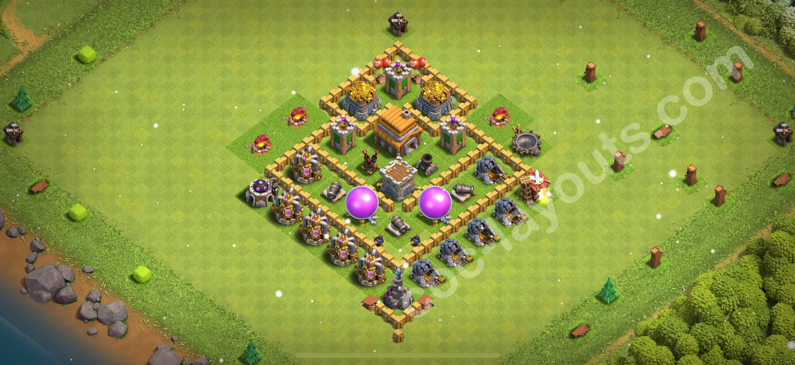 Anti 2 Stars Base TH5 with Link, Hybrid - best plan / layout / design - Clash of Clans 2026 - (#144) — Défense TH5