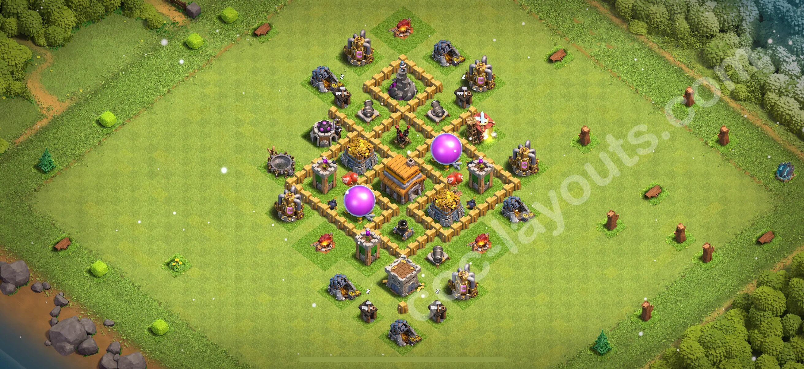 Anti 3 Stars Base TH5 with Link, Hybrid - best plan / layout / design - Clash of Clans 2026 - (#145) — Defense TH5