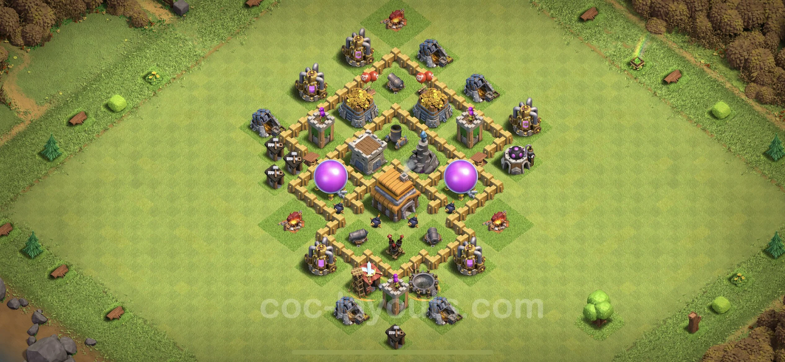 Base TH5 with Link, Anti Everything, Hybrid Max Levels - defence plan / layout / design - Clash of Clans - (#62) — Защита TH5