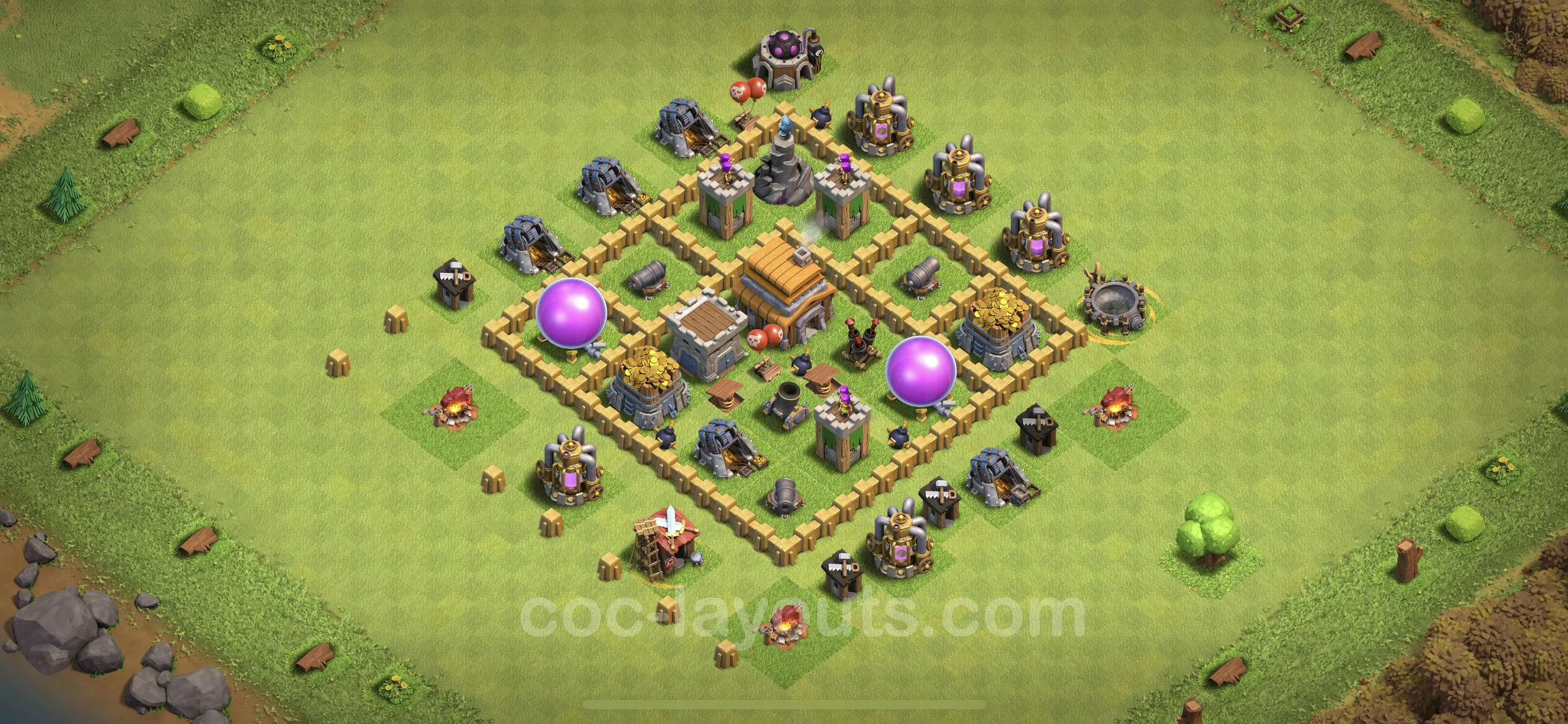 Anti 2 Stars Base TH5 with Link, Hybrid - best plan / layout / design - Clash of Clans - (#65) — Защита TH5