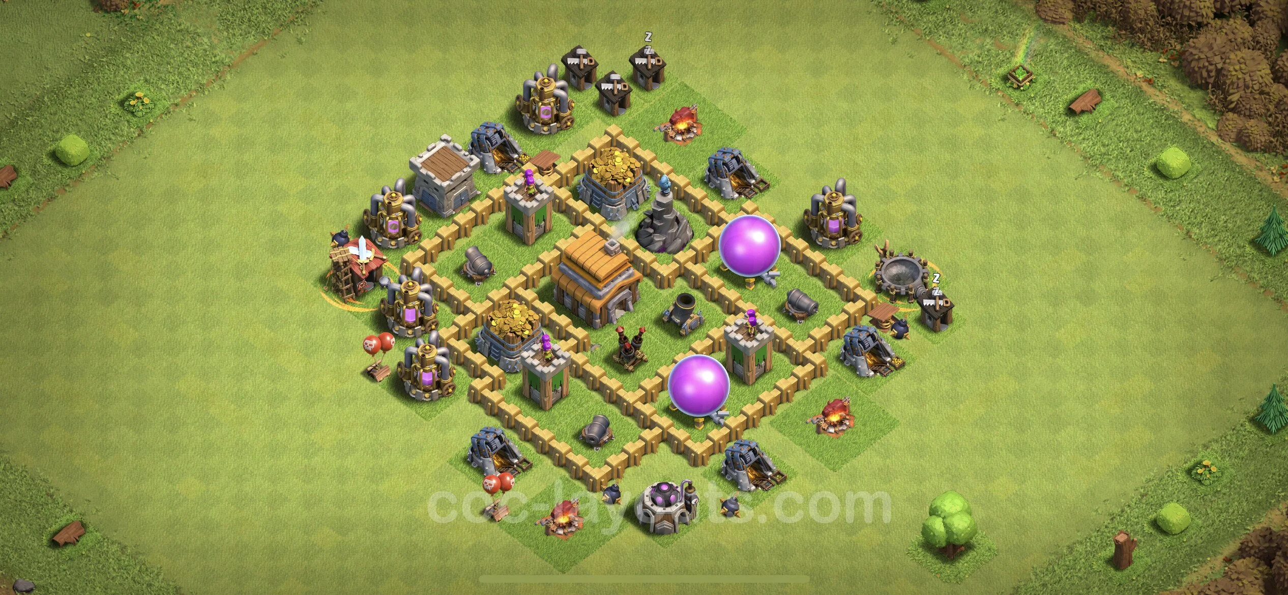 Defense (Trophy) Base TH5 with Link, Anti Air - plan / layout / design - Clash of Clans - (#66) — Défense TH5