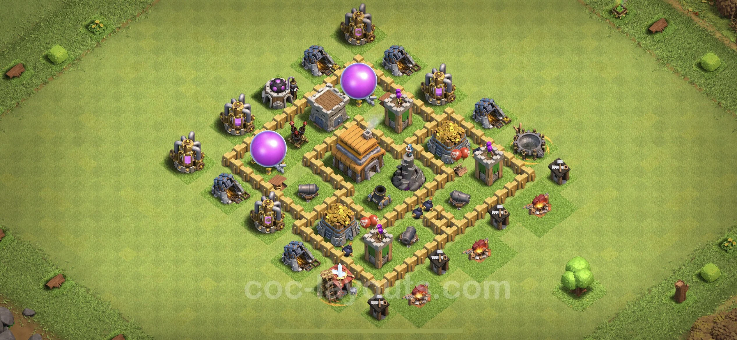 Base TH5 with Link, Hybrid Max Levels - defence plan / layout / design - Clash of Clans - (#67) — Difesa TH5