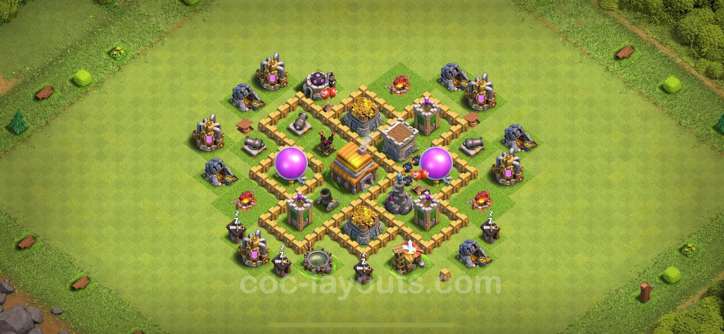 Farming Base TH5 with Link, Anti 2 Stars, Hybrid - plan / layout / design - Clash of Clans - (#113) — Farming TH5