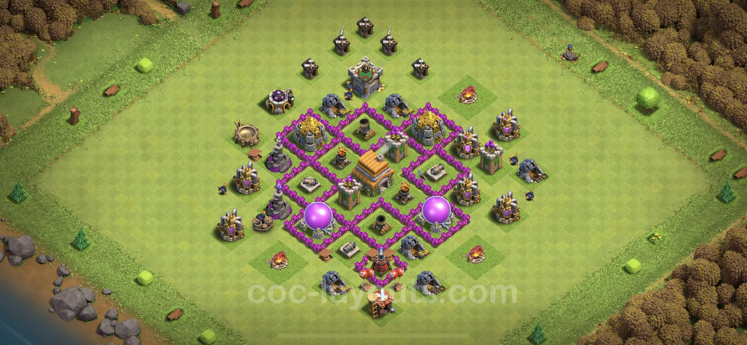Defense (Trophy) Base TH6 with Link, Anti Everything, Hybrid - plan / layout / design - Clash of Clans - (#149) — Obrona TH6