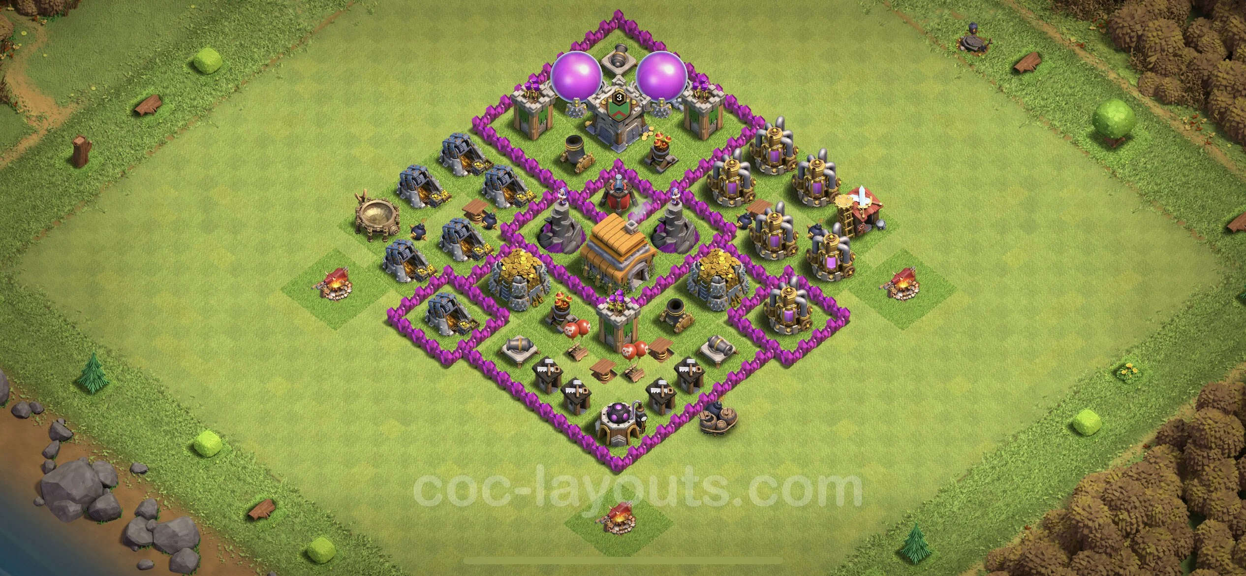 Unbeatable Base TH6 with Link, Hybrid - best plan / Anti Loot / design - Clash of Clans - (#150) — Захист TH6
