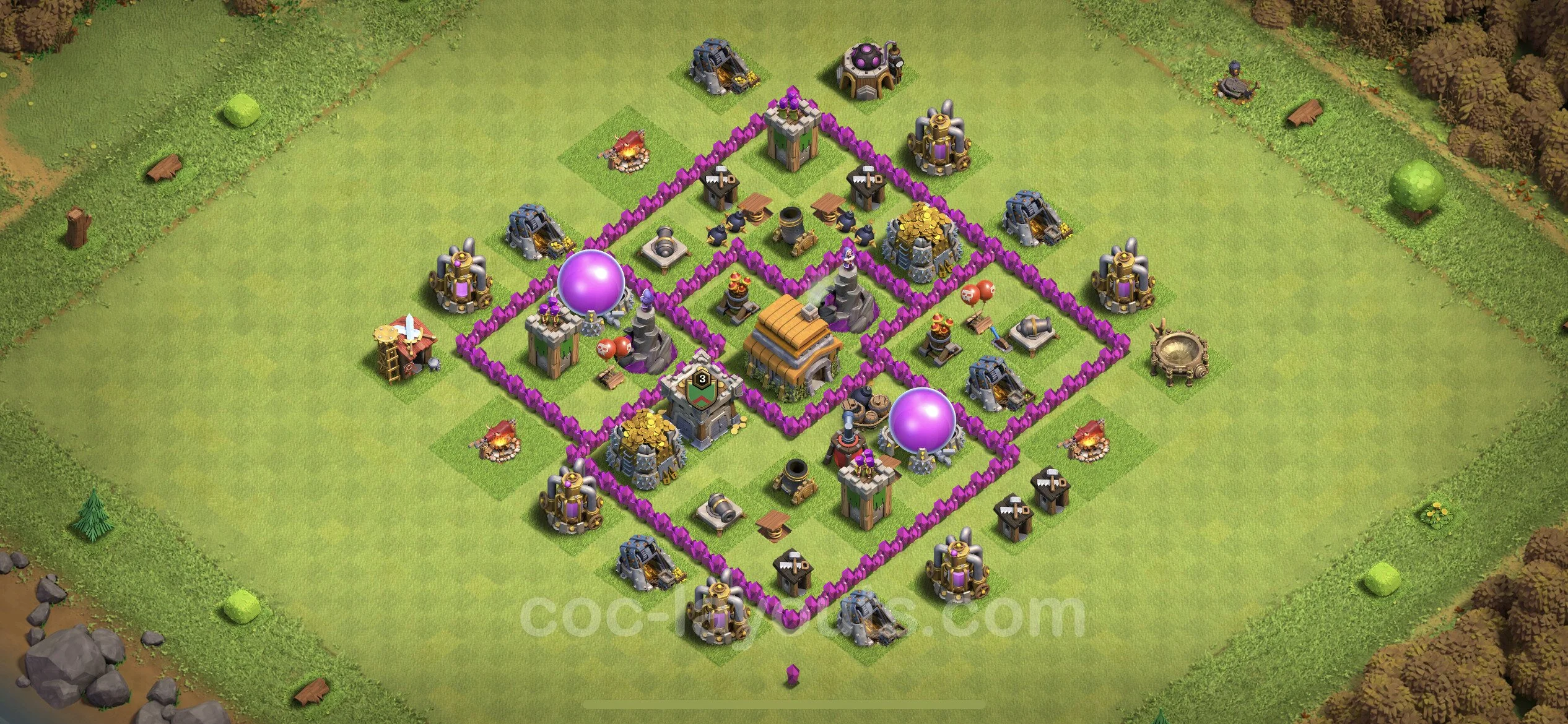 Base TH6 with Link, Anti Everything, Hybrid Max Levels - defence plan / layout / design - Clash of Clans - (#151) — Verdediging TH6