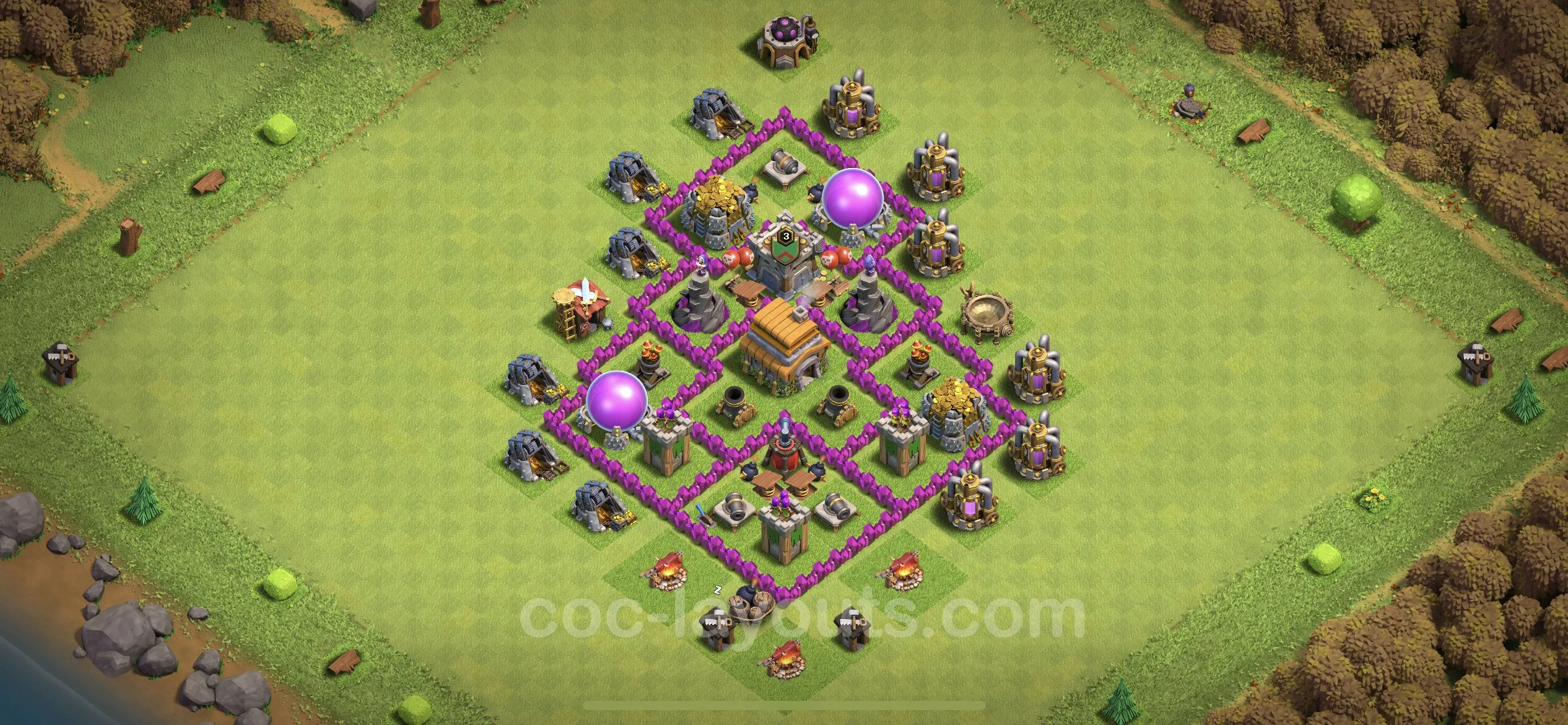 Top Base TH6 with Link, Anti 3 Stars - Anti Everything Defence Plan - Clash of Clans - (#152) — Defense TH6