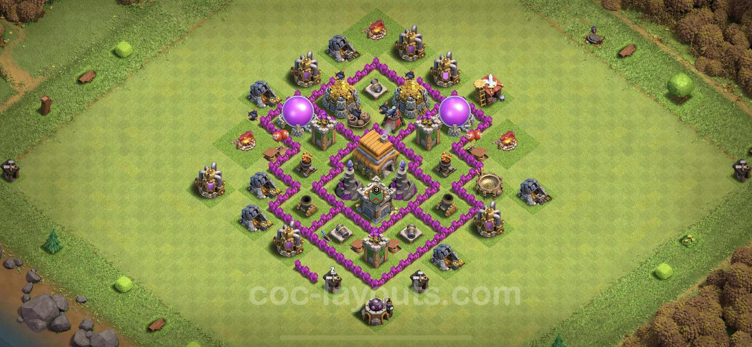 Anti 3 Stars Base TH6 with Link, Hybrid - best plan / layout / design - Clash of Clans - (#153) — Verdediging TH6