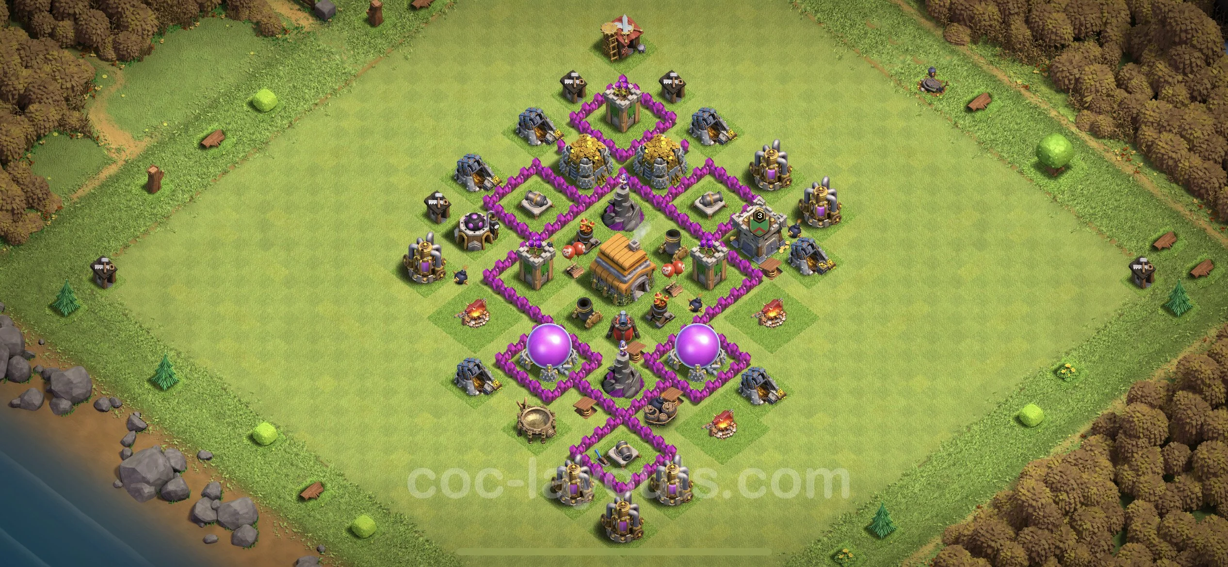 Base TH6 with Link, Hybrid Max Levels - defence plan / layout / design - Clash of Clans - (#155) — Obrona TH6