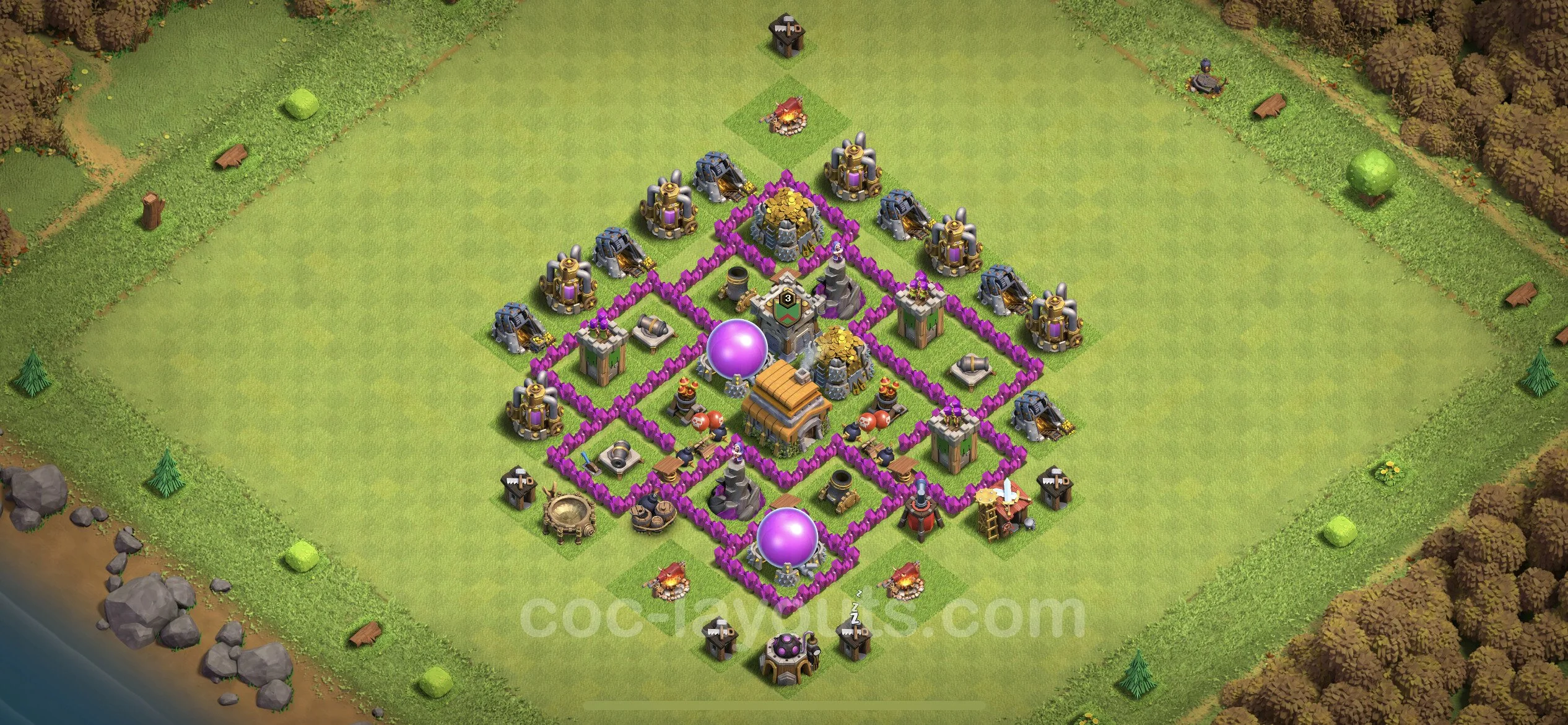 Anti 2 Stars Base TH6 with Link, Hybrid - best plan / layout / design - Clash of Clans - (#156) — Захист TH6
