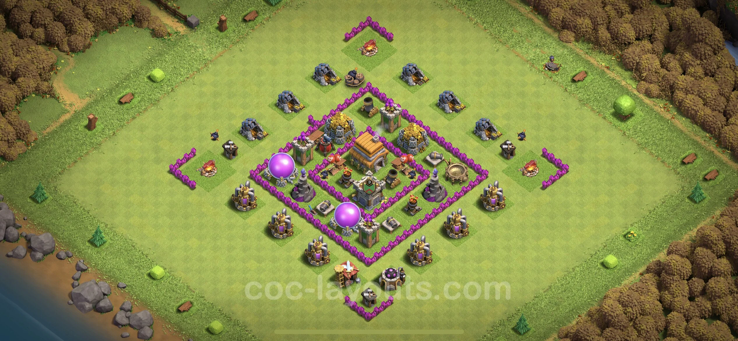 Anti 3 Stars Base TH6 with Link, Hybrid - best plan / layout / design - Clash of Clans - (#158) — Defense TH6