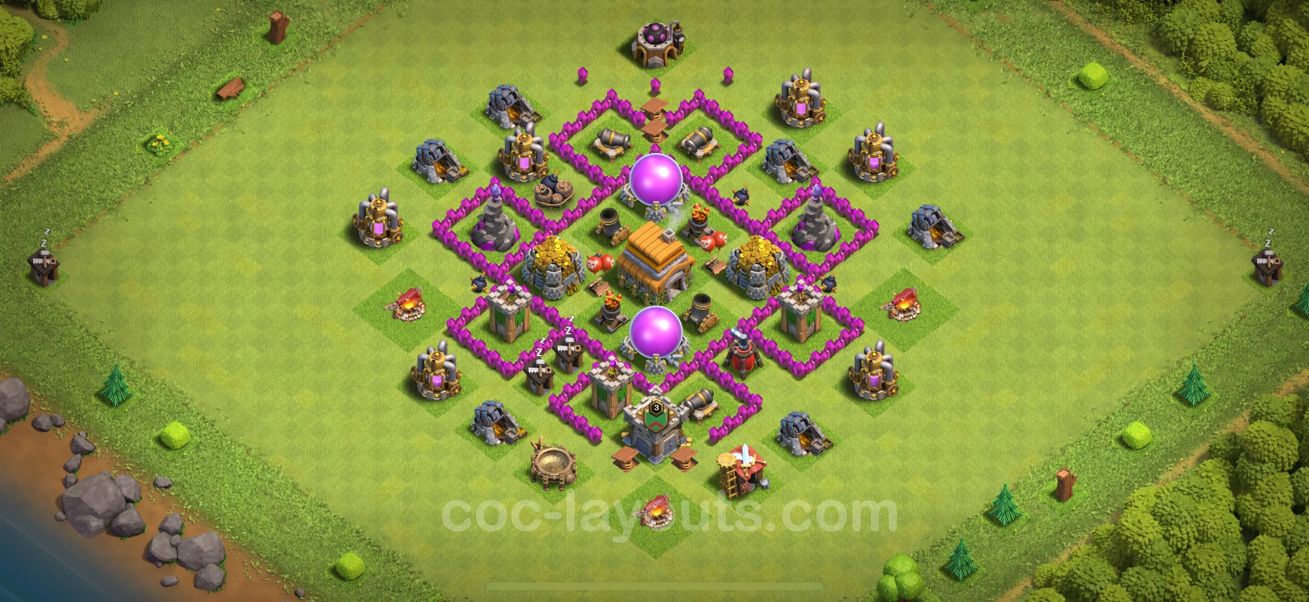 Defense (Trophy) Base TH6 with Link, Anti Everything, Hybrid - plan / layout / design - Clash of Clans - (#159) — Difesa TH6