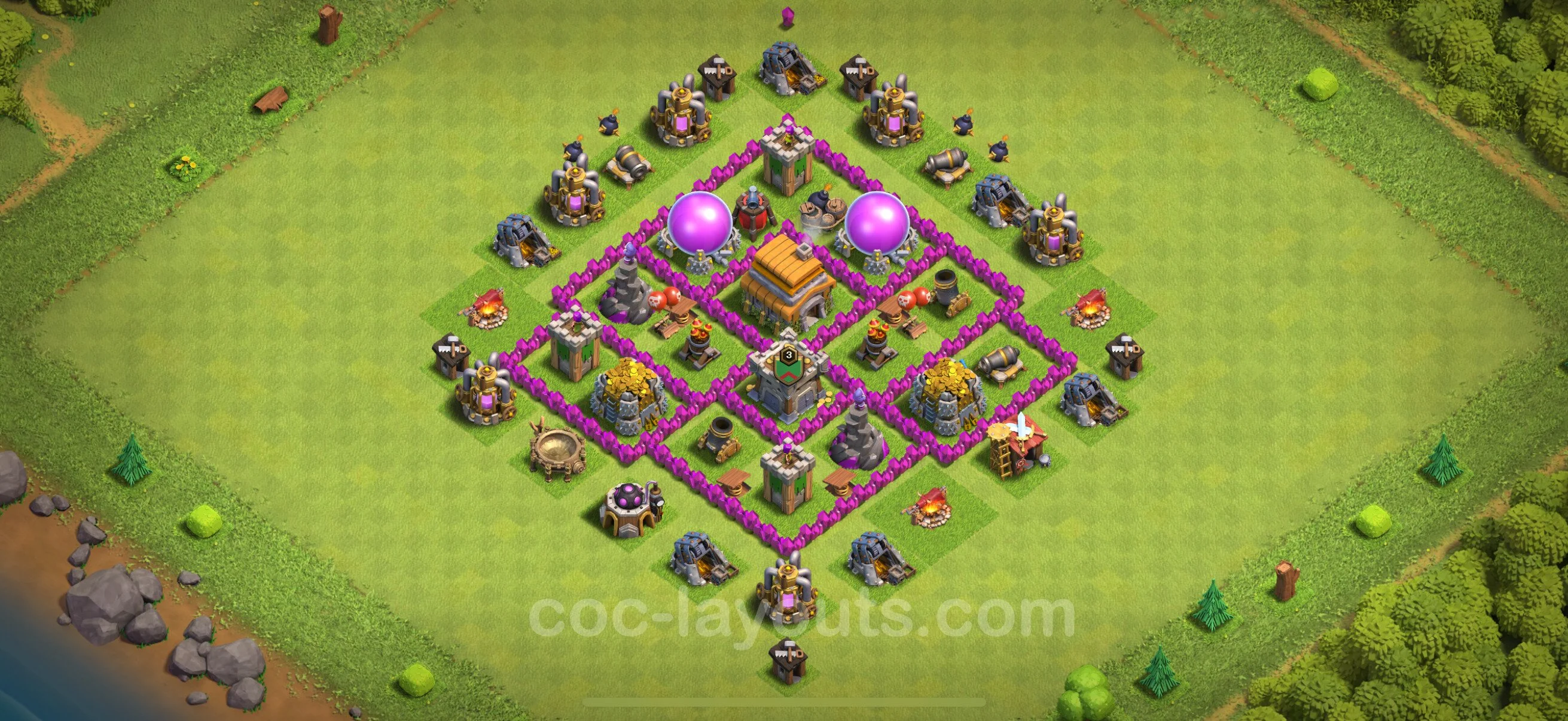 Base TH6 with Link, Hybrid - Anti Dragon Defence Plan / Anti Air - Clash of Clans - (#160) — Défense TH6