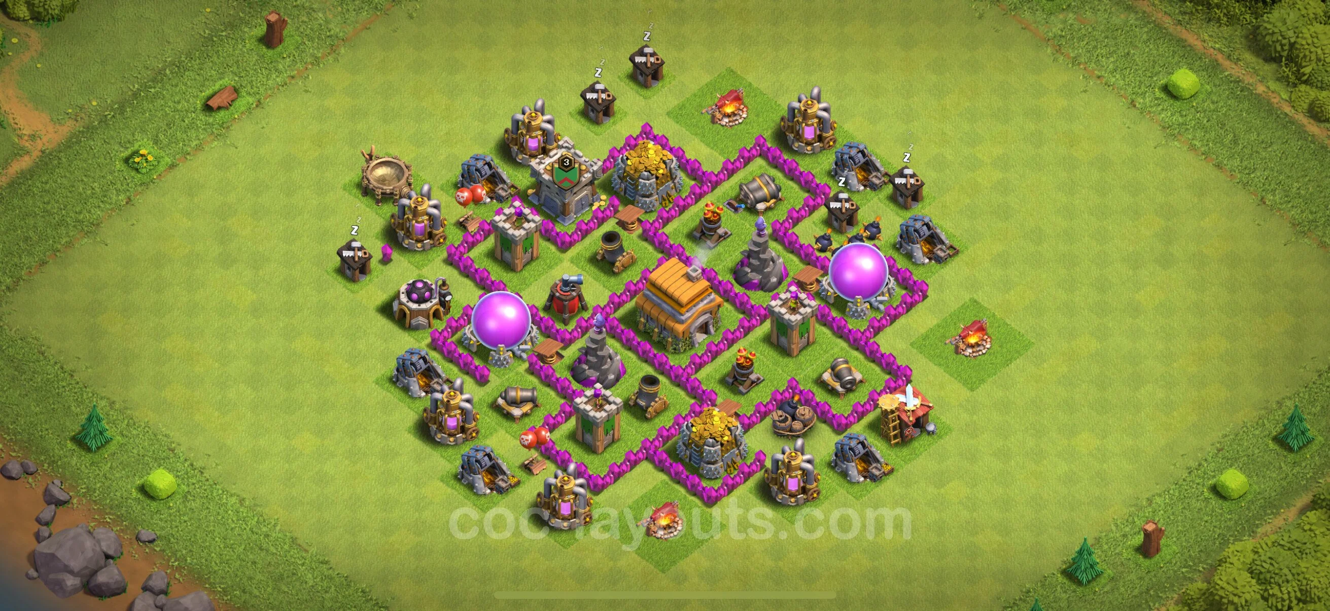 Defense (Trophy) Base TH6 with Link, Anti Everything, Hybrid - plan / layout / design - Clash of Clans - (#161) — रक्षा TH6