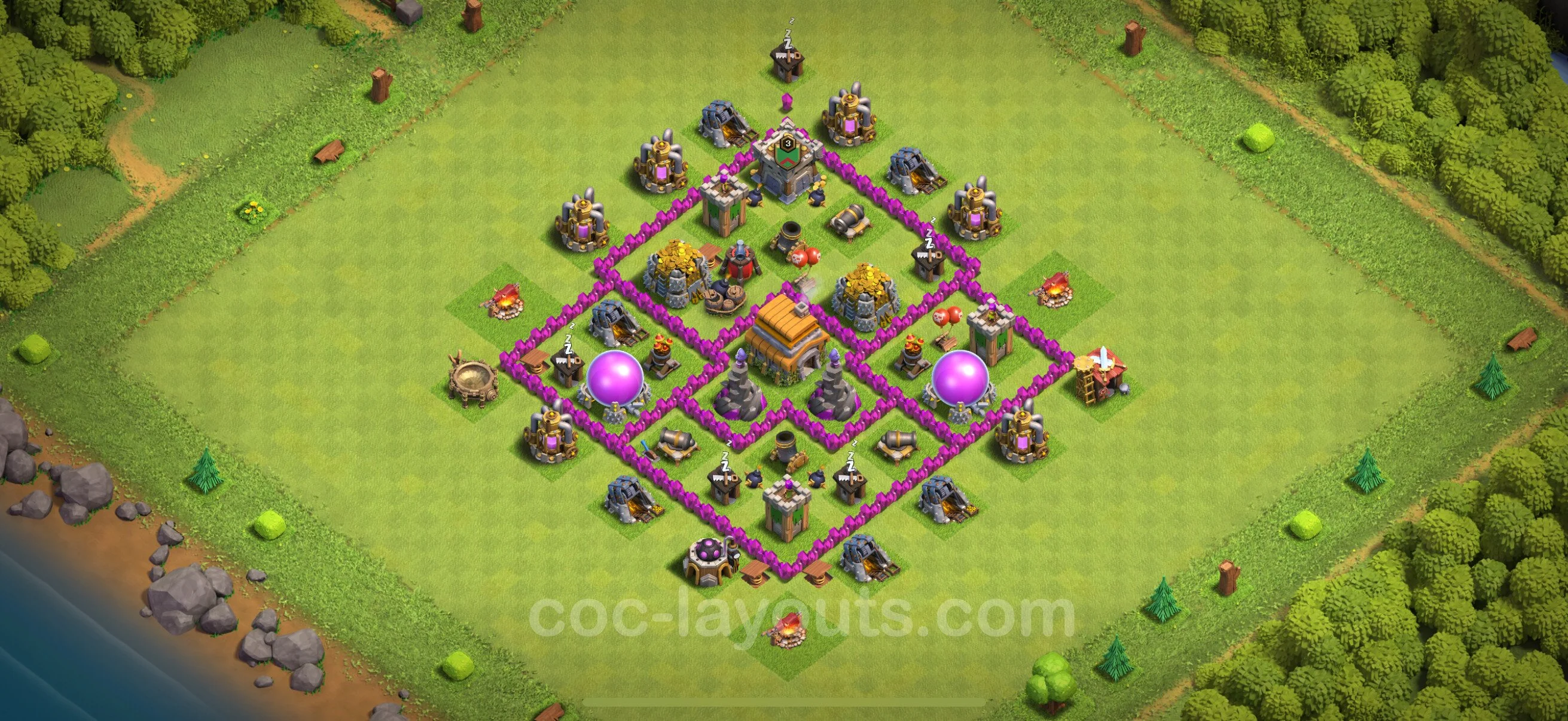 Anti 3 Stars Base TH6 with Link, Hybrid - best plan / layout / design - Clash of Clans - (#162) — Захист TH6