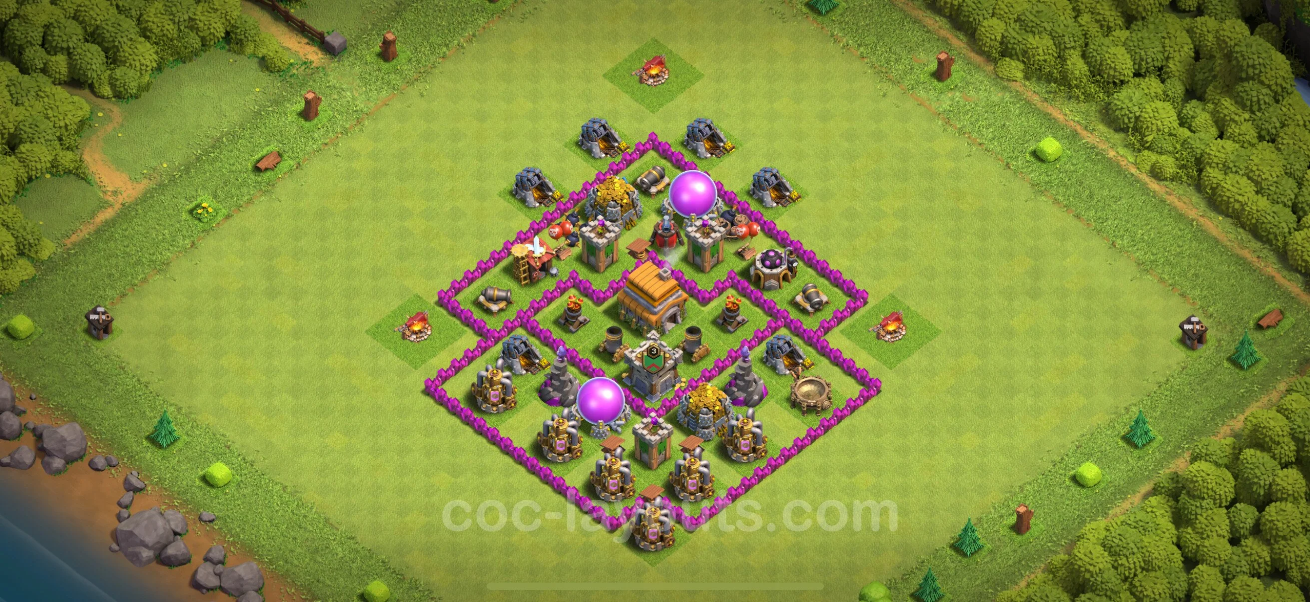 Anti 3 Stars Base TH6 with Link, Hybrid - best plan / layout / design - Clash of Clans - (#163) — Obrona TH6