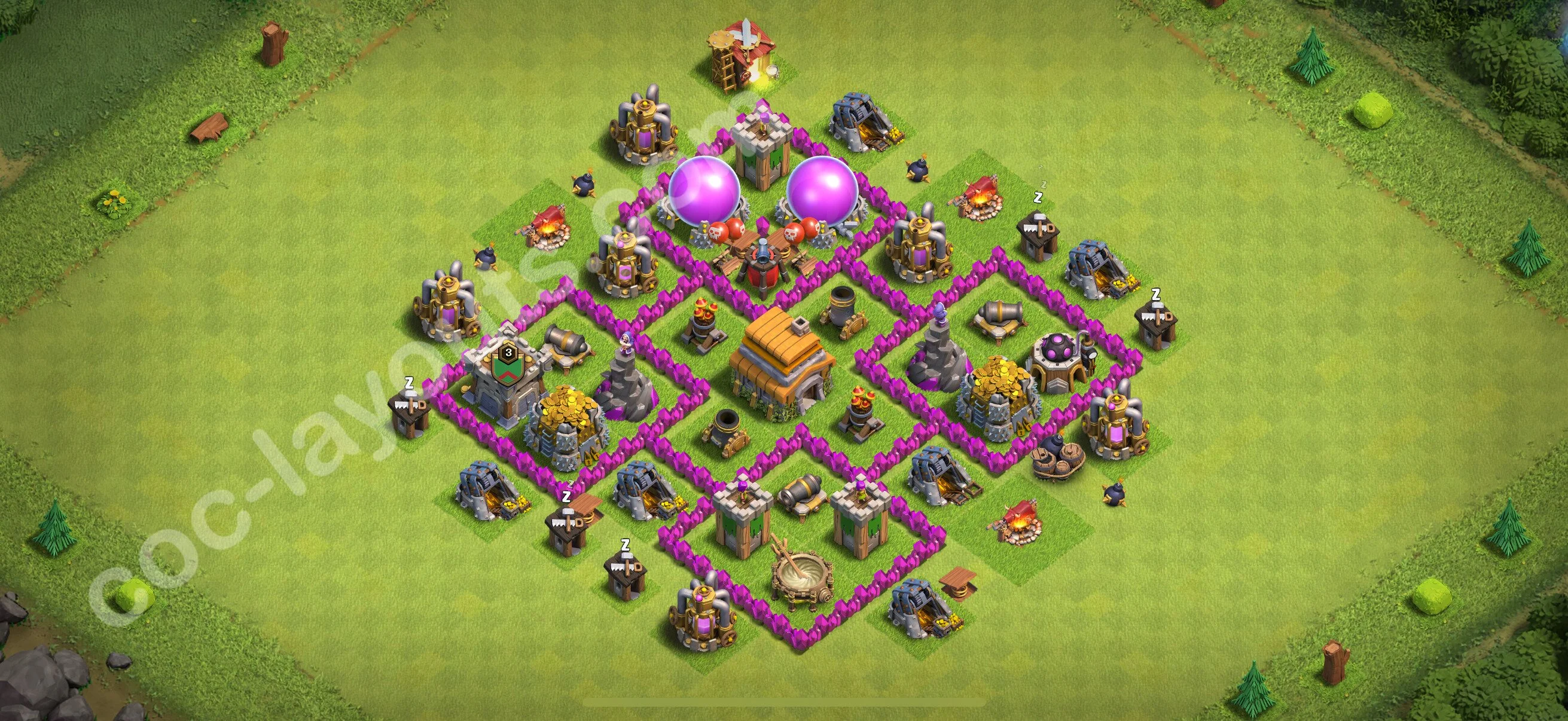 Anti 3 Stars Base TH6 with Link, Hybrid - best plan / layout / design - Clash of Clans 2026 - (#165) — Defense TH6
