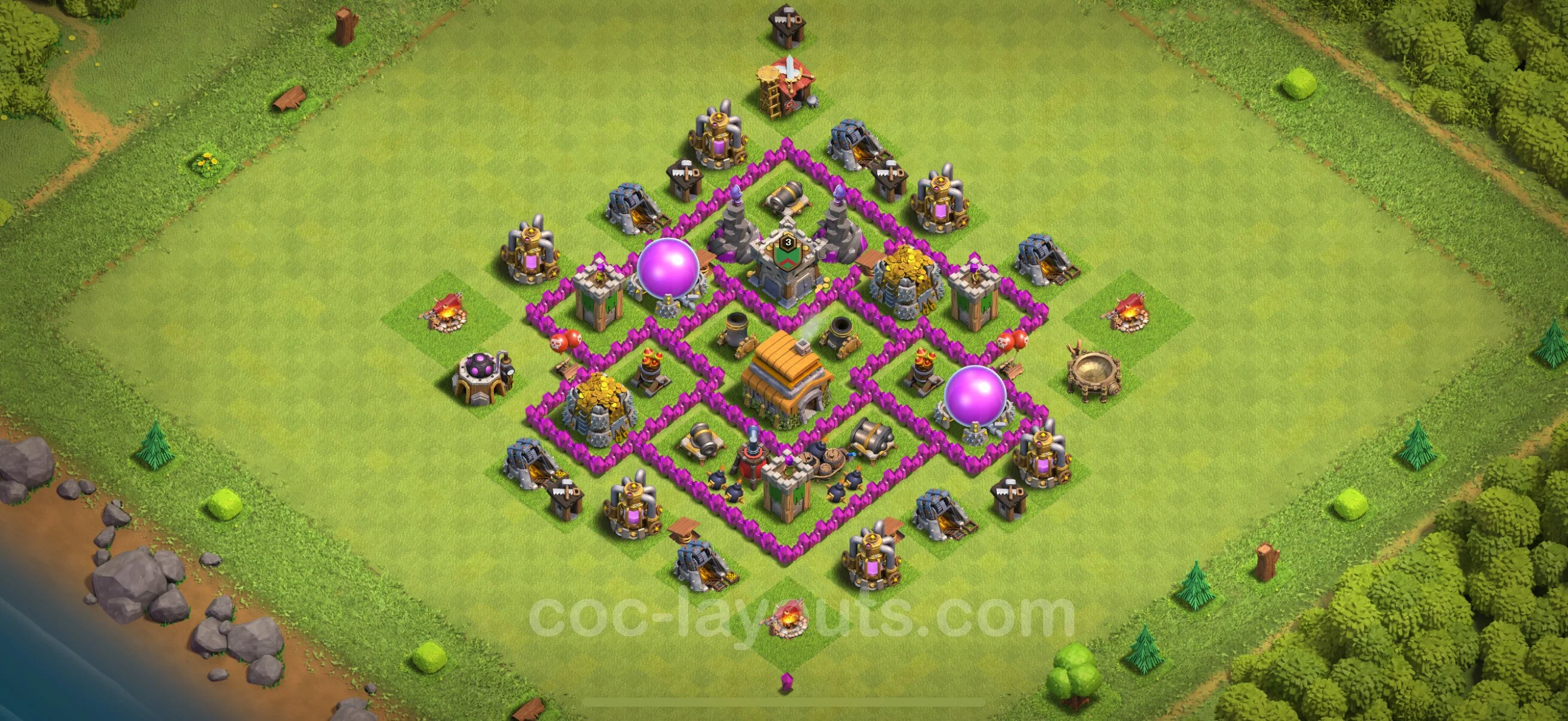 Anti 2 Stars Base TH6 with Link, Hybrid - best plan / layout / design - Clash of Clans - (#168) — Obrona TH6