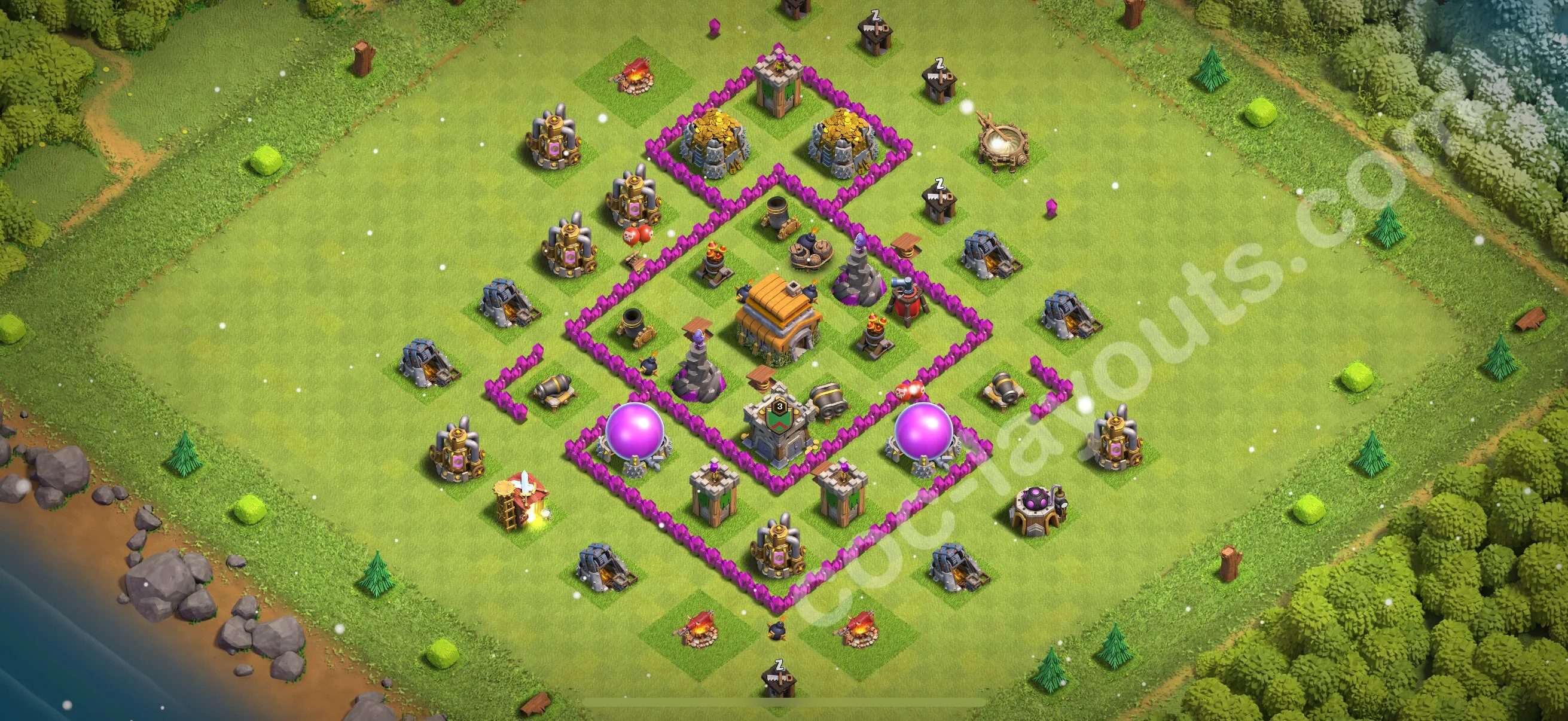 Anti 3 Stars Base TH6 with Link, Hybrid - best plan / layout / design - Clash of Clans 2026 - (#171) — Verteidigung TH6