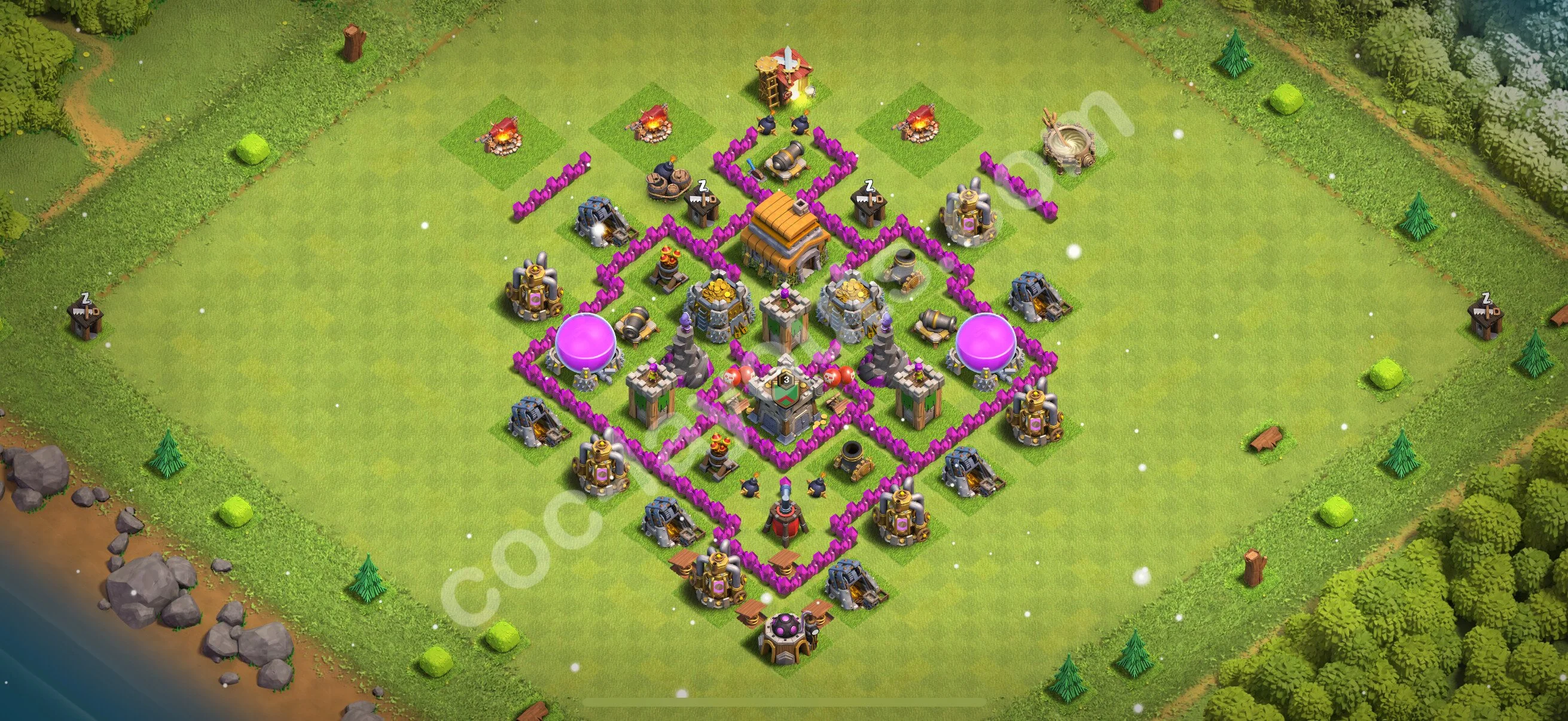 Anti 3 Stars Base TH6 with Link, Anti Everything - best plan / layout / design - Clash of Clans 2026 - (#172) — Defesa TH6
