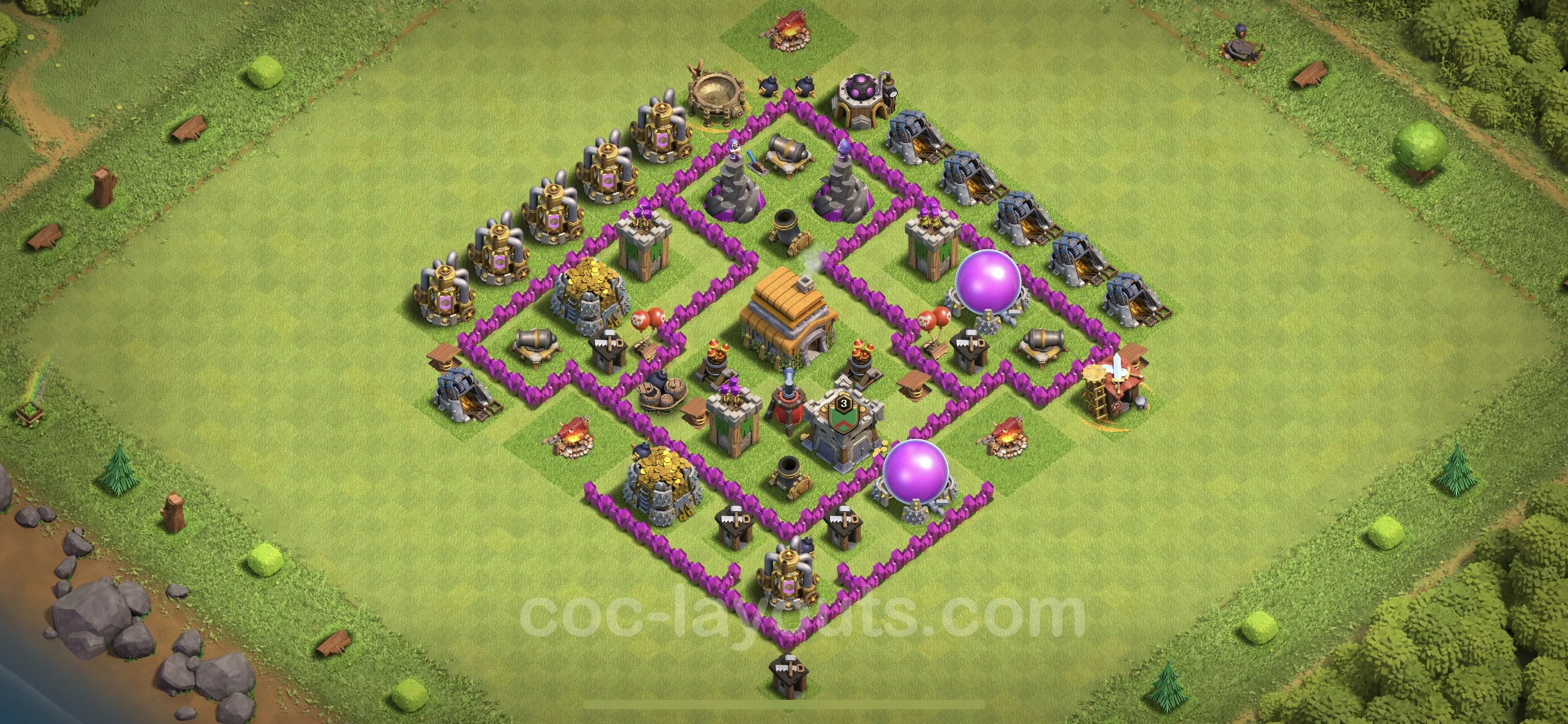 Defense (Trophy) Base TH6 with Link, Anti Air - plan / layout / design - Clash of Clans - (#71) — Verteidigung TH6