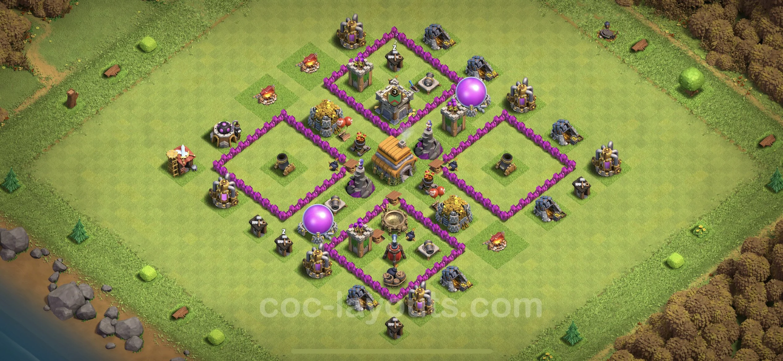 Anti 2 Stars Base TH6 with Link, Anti Everything - best plan / layout / design - Clash of Clans - (#72) — Verdediging TH6