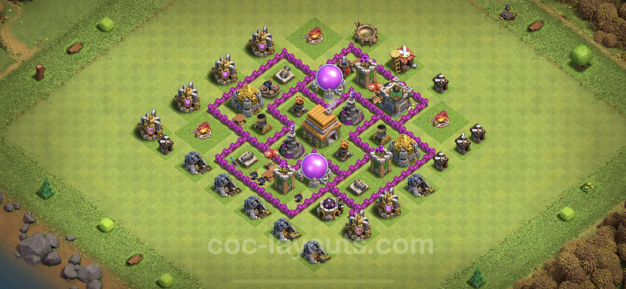 Base TH6 with Link, Hybrid Max Levels - defence plan / layout / design - Clash of Clans - (#73) — Verteidigung TH6