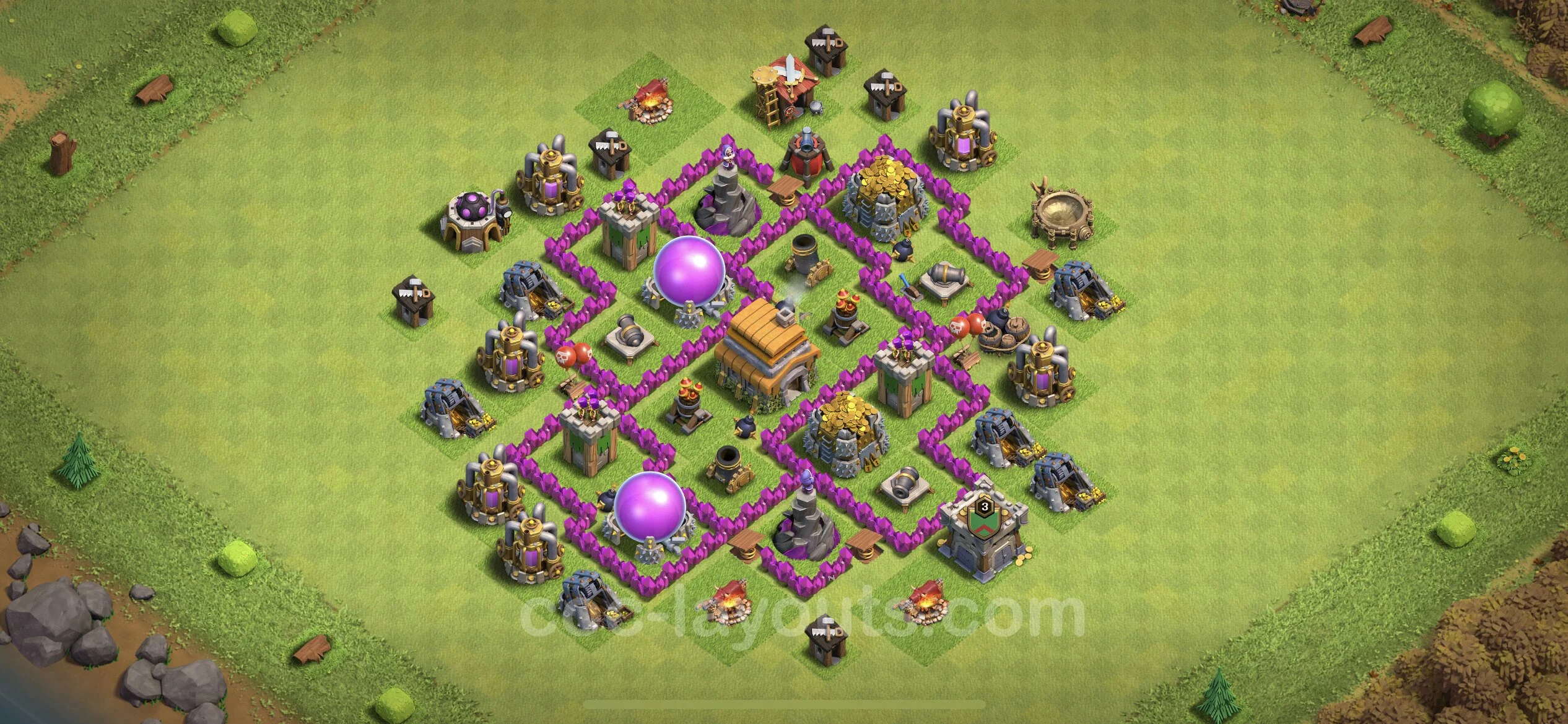 Farming Base TH6 with Link, Anti 3 Stars, Hybrid - plan / layout / design - Clash of Clans - (#133) — Фарм TH6
