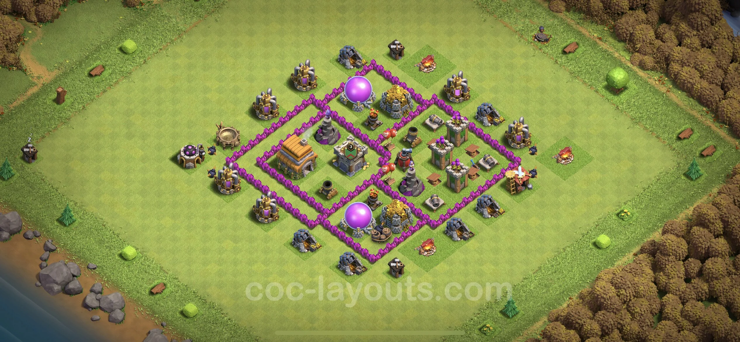 Farming Base TH6 Max Levels with Link, Anti Air - plan / layout / design - Clash of Clans - (#137) — Farming TH6