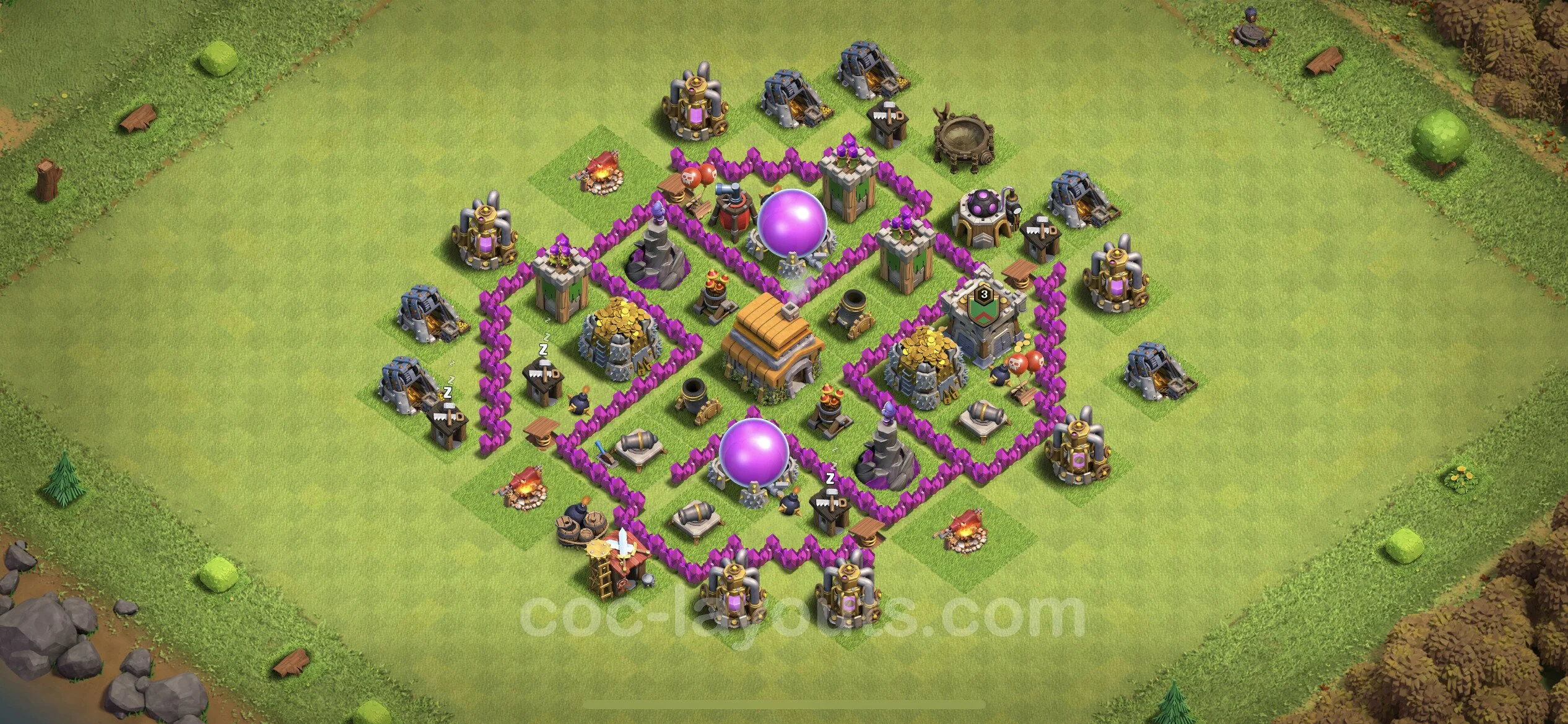 Farming Base TH6 Max Levels with Link, Hybrid - plan / layout / design - Clash of Clans - (#138) — Farming TH6