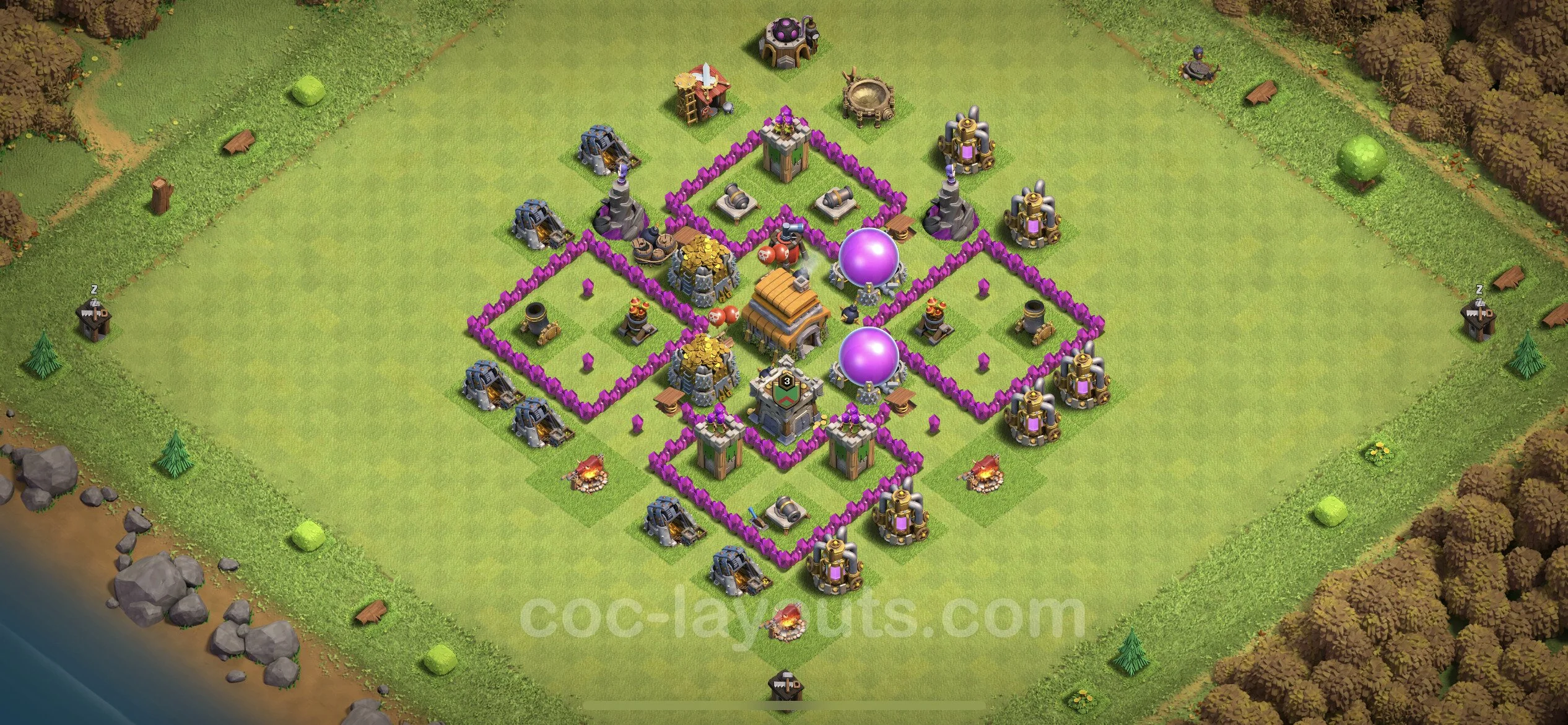 Farming Base TH6 Max Levels with Link, Anti 3 Stars, Anti Everything - plan / layout / design - Clash of Clans - (#140) — Фарм TH6
