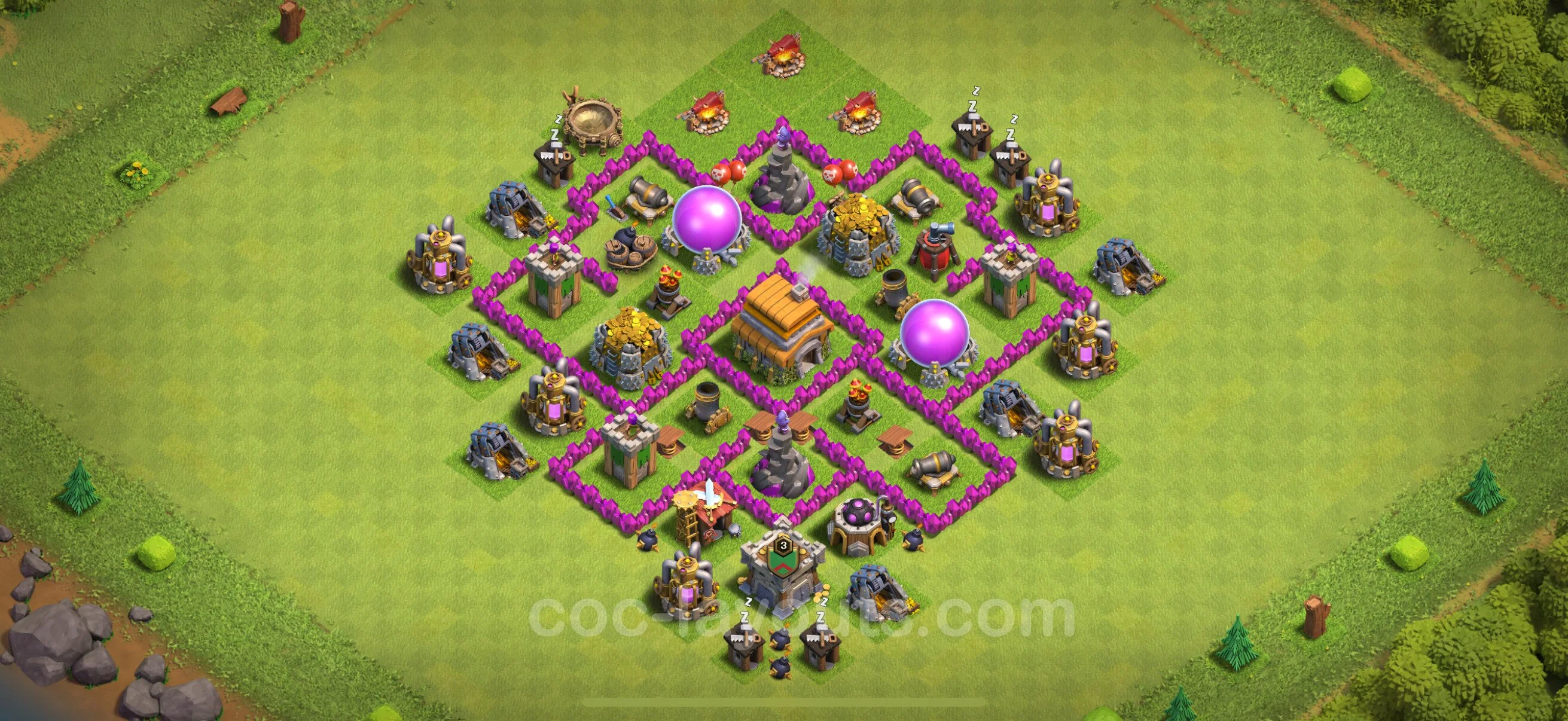 Farming Base TH6 with Link, Anti Air, Hybrid - plan / layout / design - Clash of Clans - (#148) — Farm TH6