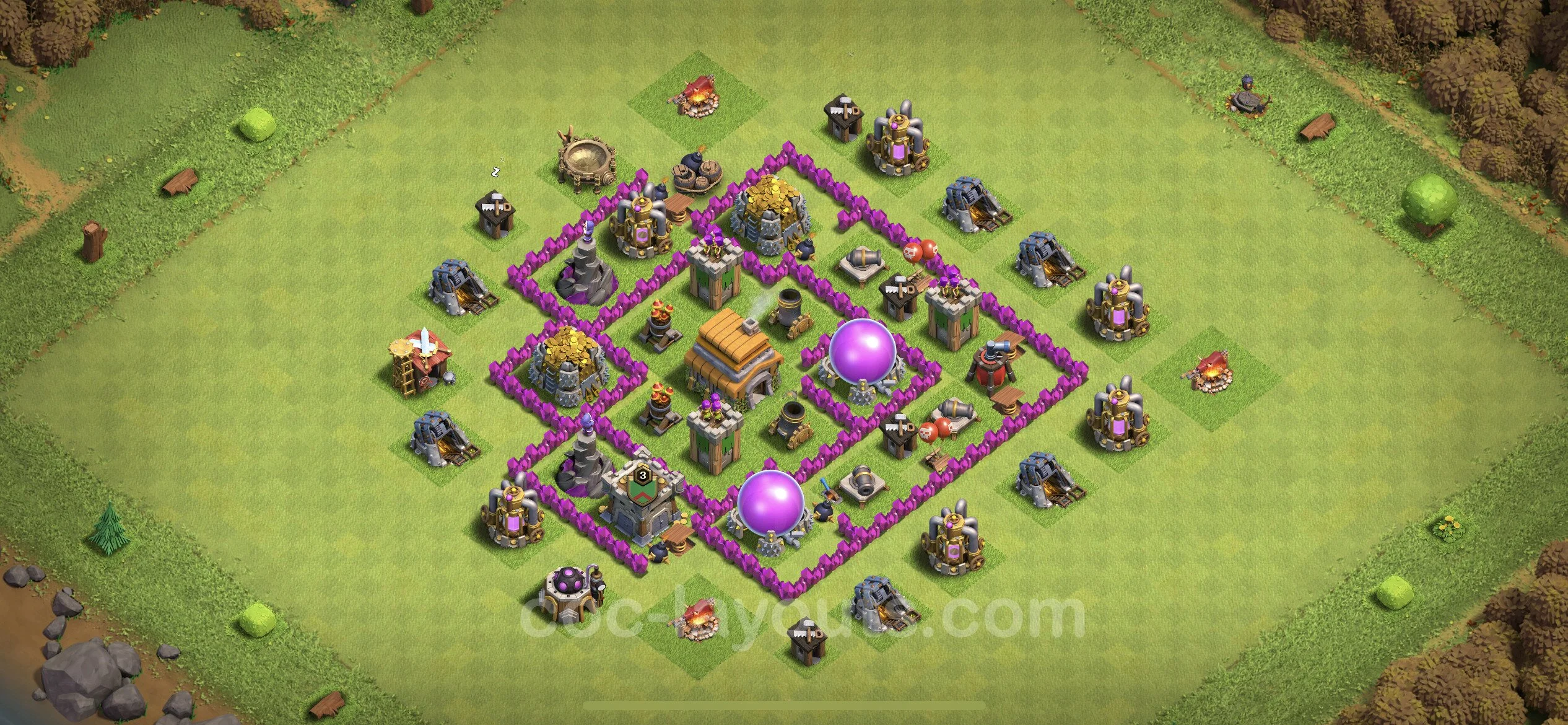 Farming Base TH6 with Link, Anti 3 Stars, Hybrid - plan / layout / design - Clash of Clans - (#149) — Фарм TH6