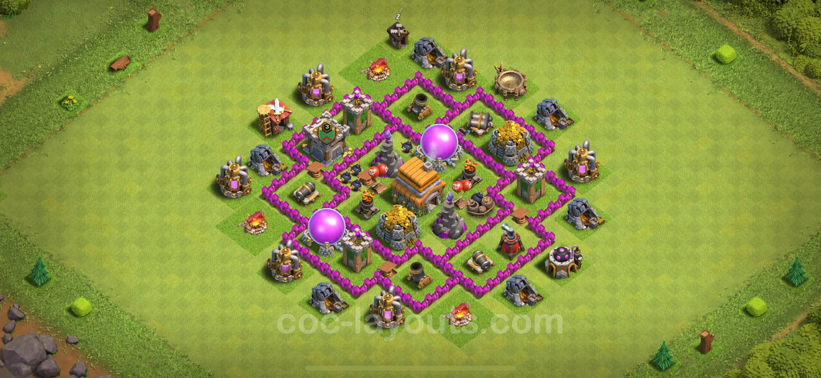 Farming Base TH6 with Link, Anti 3 Stars, Hybrid - plan / layout / design - Clash of Clans - (#150) — Farm TH6