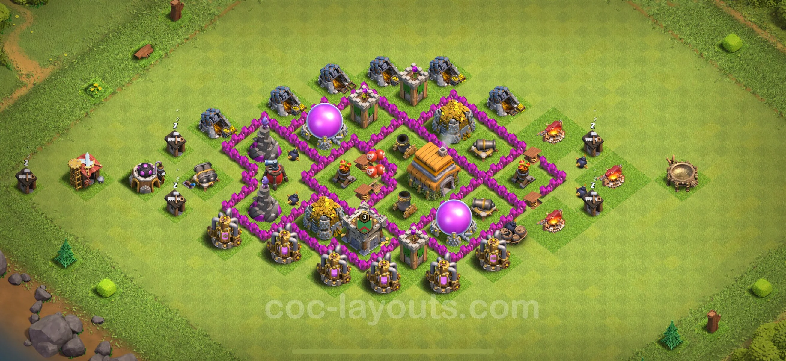 Farming Base TH6 with Link, Anti Everything, Hybrid - plan / layout / design - Clash of Clans - (#152) — Farm TH6