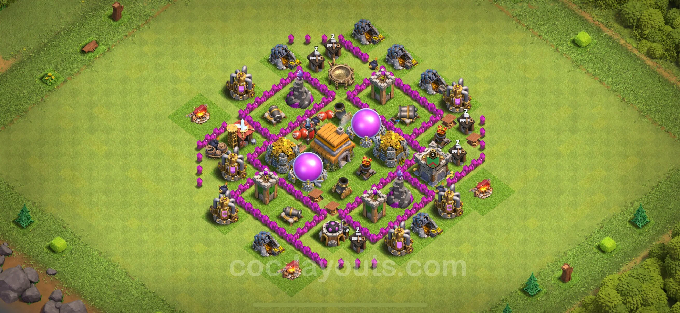 Farming Base TH6 with Link, Anti 3 Stars, Anti Everything - plan / layout / design - Clash of Clans - (#153) — Farming TH6