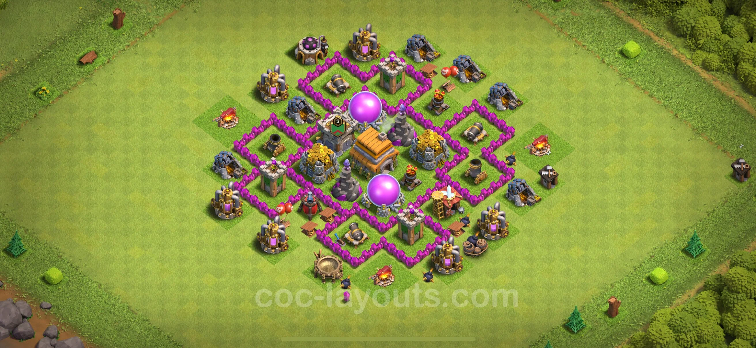 Farming Base TH6 with Link, Anti 3 Stars, Hybrid - plan / layout / design - Clash of Clans - (#155) — Фарм TH6