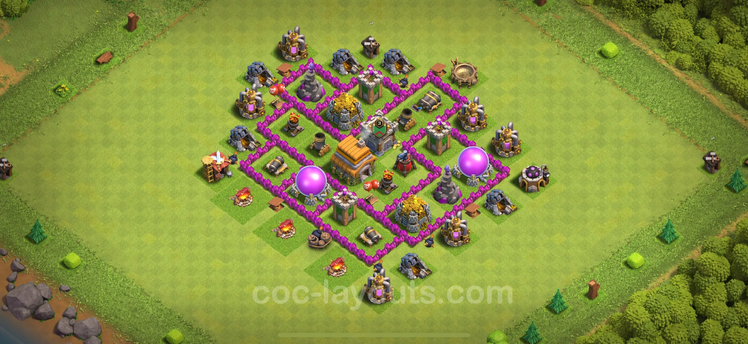 Farming Base TH6 Max Levels with Link, Hybrid - plan / layout / design - Clash of Clans - (#158) — Farma TH6