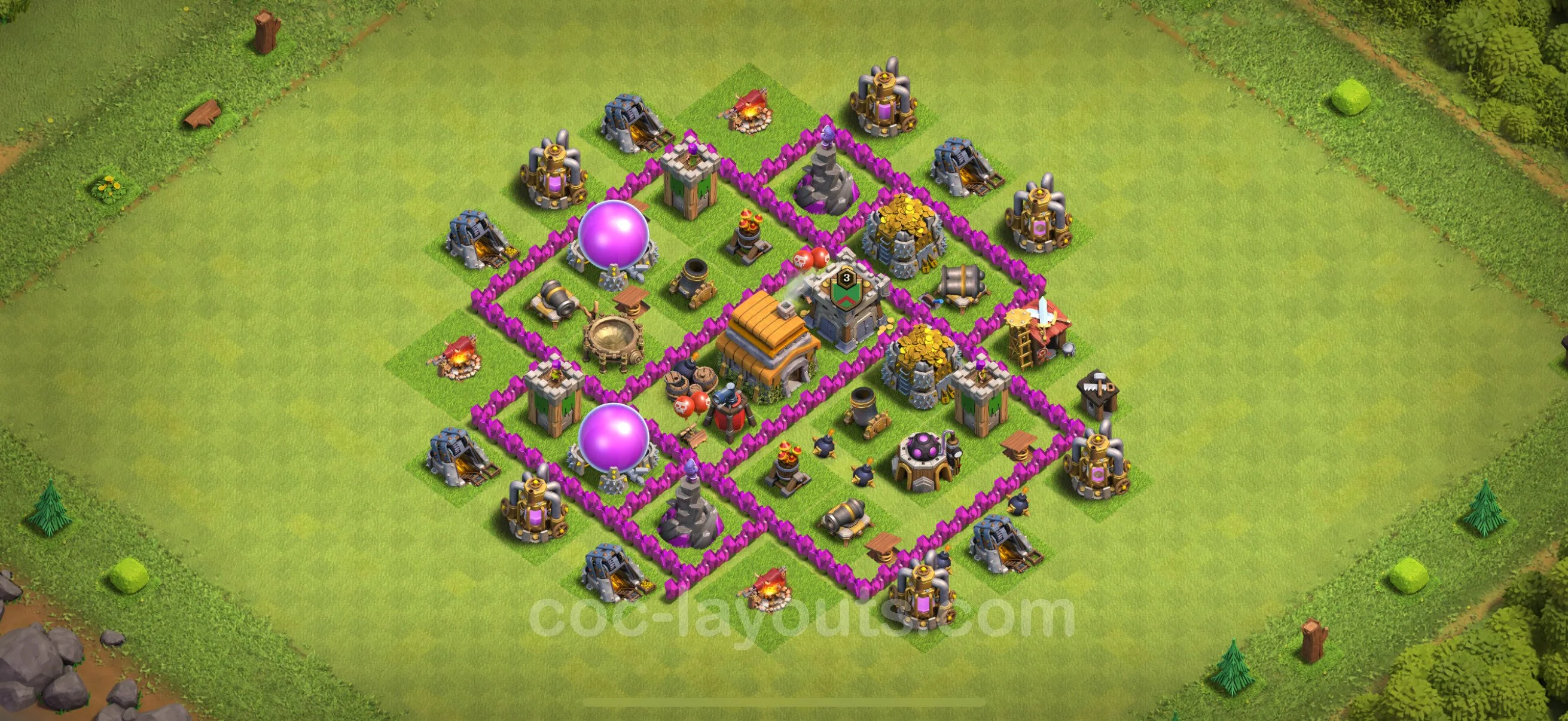 Farming Base TH6 with Link, Anti 3 Stars - plan / layout / design - Clash of Clans - (#162) — Farma TH6