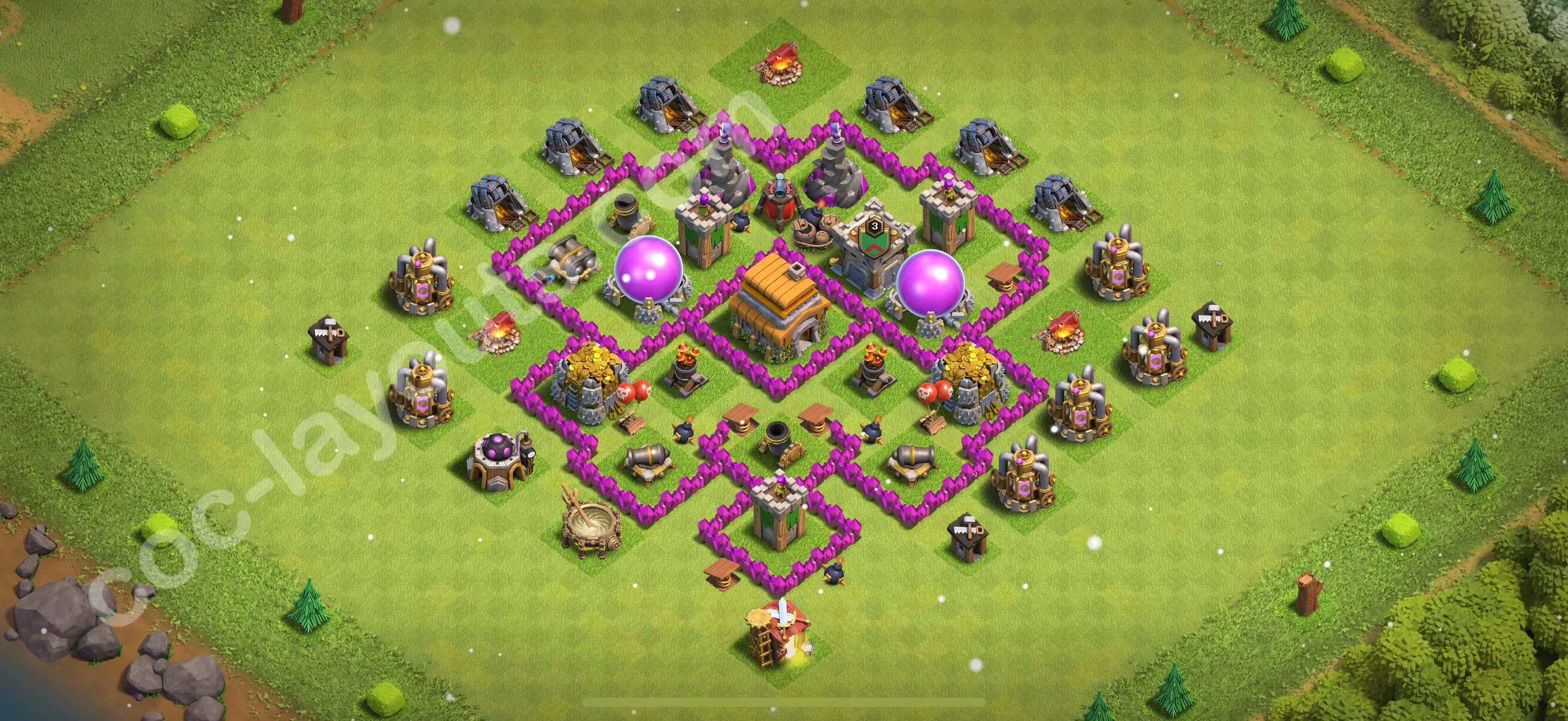 Farming Base TH6 with Link, Anti Air, Hybrid - plan / layout / design - Clash of Clans 2026 - (#167) — Farming TH6
