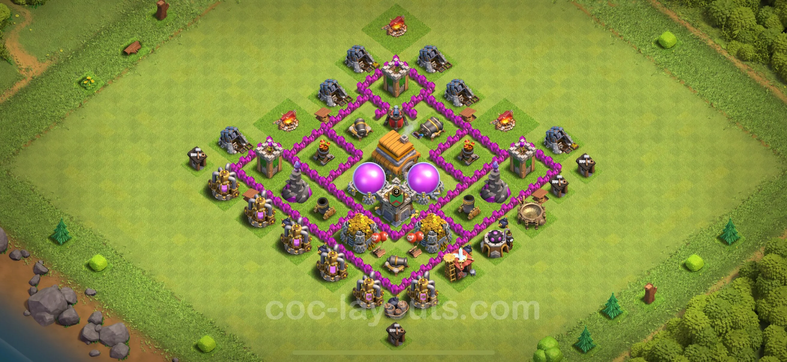 Farming Base TH6 with Link, Anti 3 Stars, Anti Everything - plan / layout / design - Clash of Clans - (#168) — Farming TH6