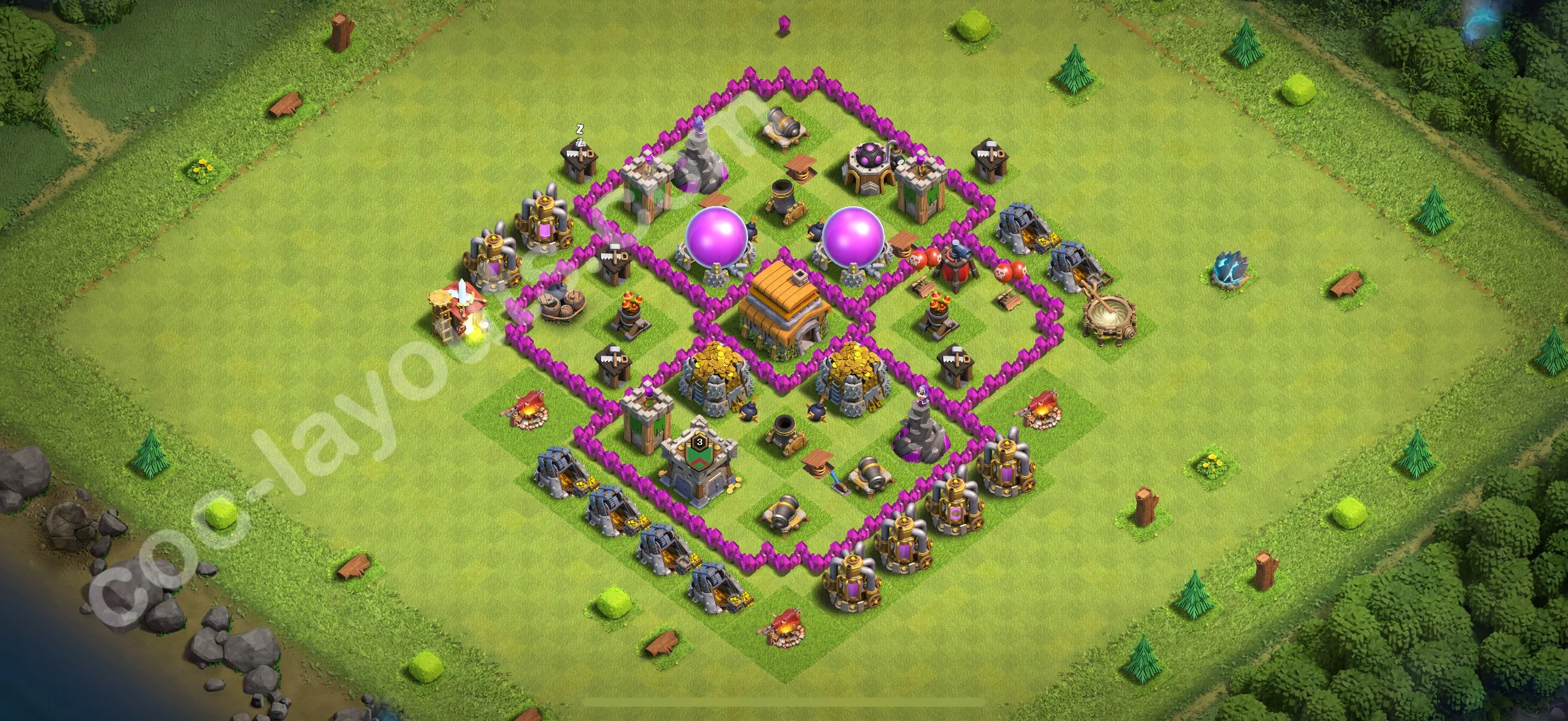 Farming Base TH6 with Link, Anti 3 Stars - plan / layout / design - Clash of Clans 2026 - (#171) — Farma TH6