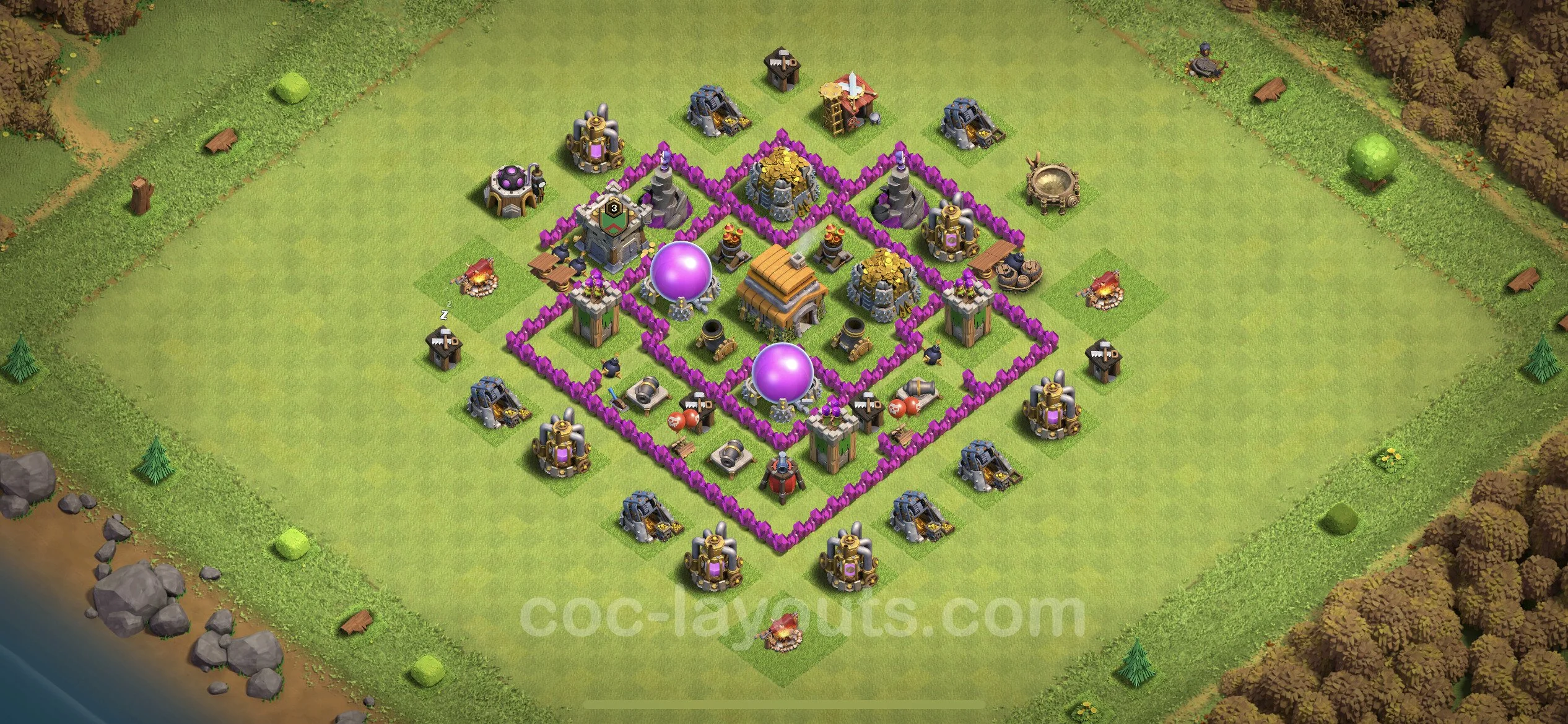 Farming Base TH6 Max Levels with Link, Hybrid - plan / layout / design - Clash of Clans - (#65) — Farm TH6