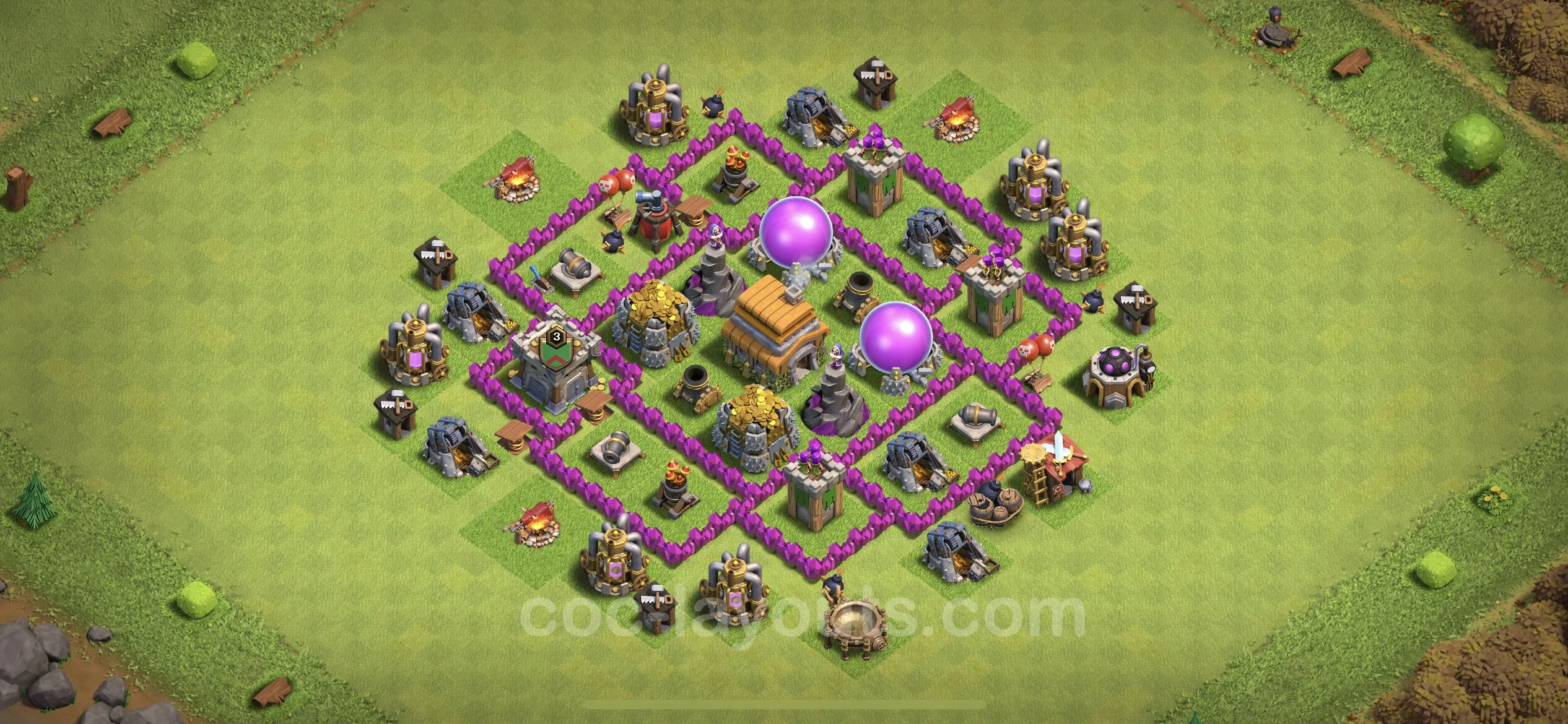 Farming Base TH6 with Link, Anti Everything, Hybrid - plan / layout / design - Clash of Clans - (#67) — Farm TH6