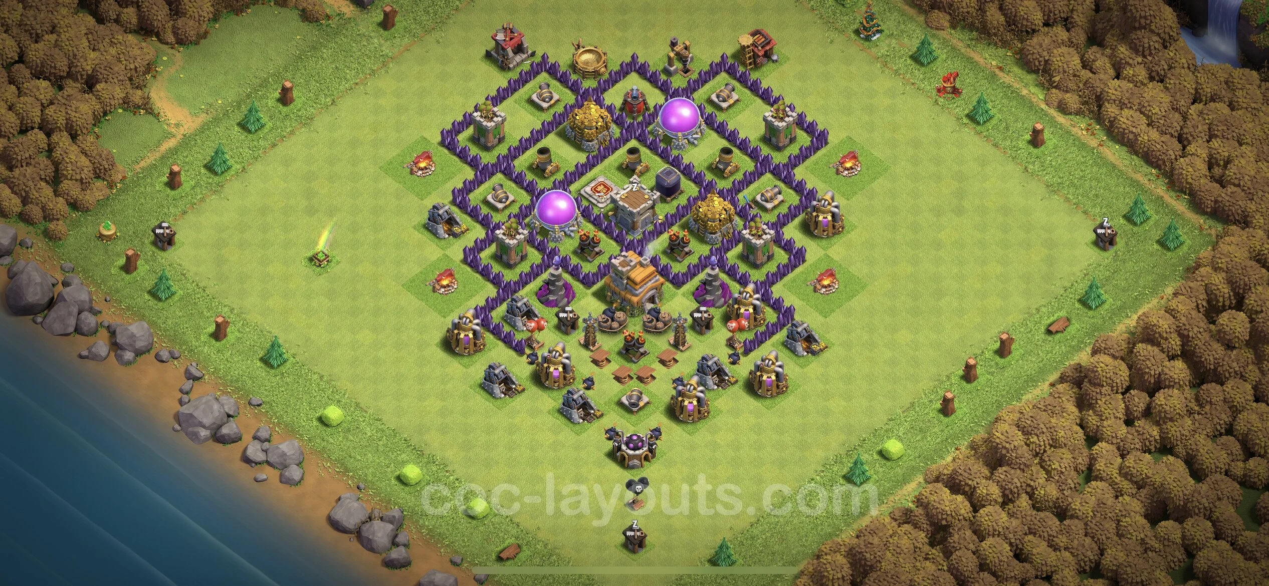 Anti 3 Stars Base TH7 with Link, Hybrid - best plan / layout / design - Clash of Clans - (#195) — Obrona TH7