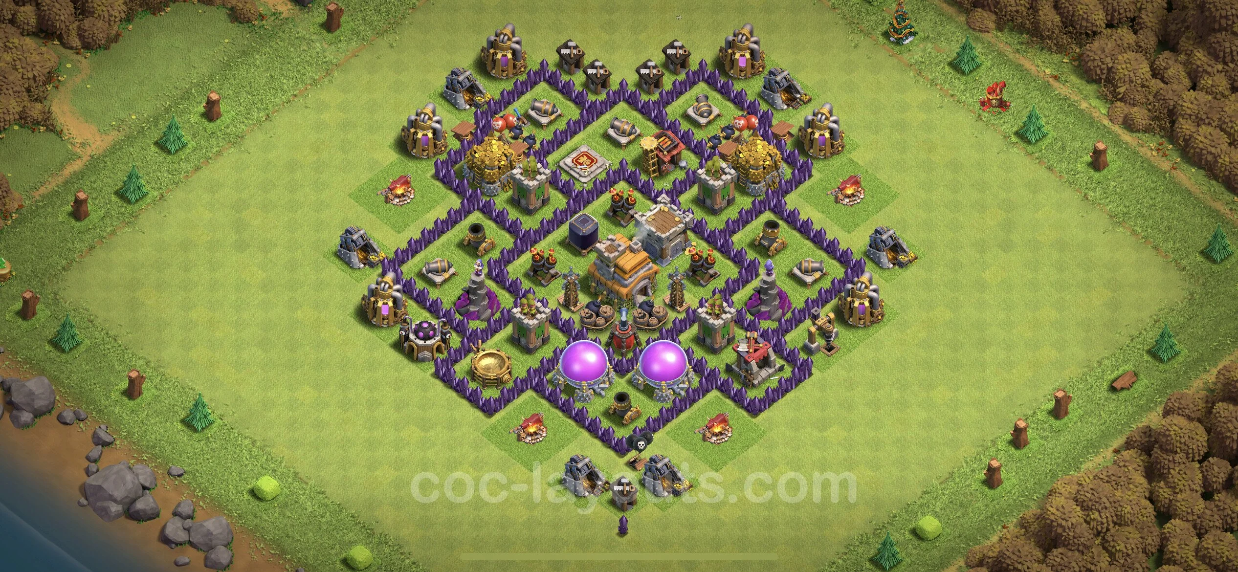 Anti 2 Stars Base TH7 with Link, Hybrid - best plan / layout / design - Clash of Clans - (#197) — Захист TH7