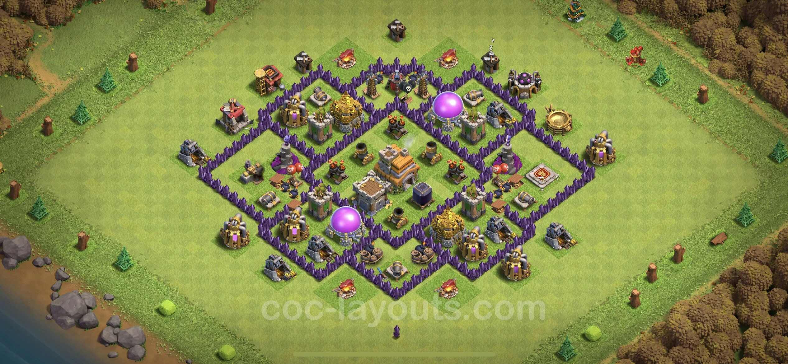 Anti 3 Stars Base TH7 with Link, Hybrid - best plan / layout / design - Clash of Clans - (#205) — Défense TH7