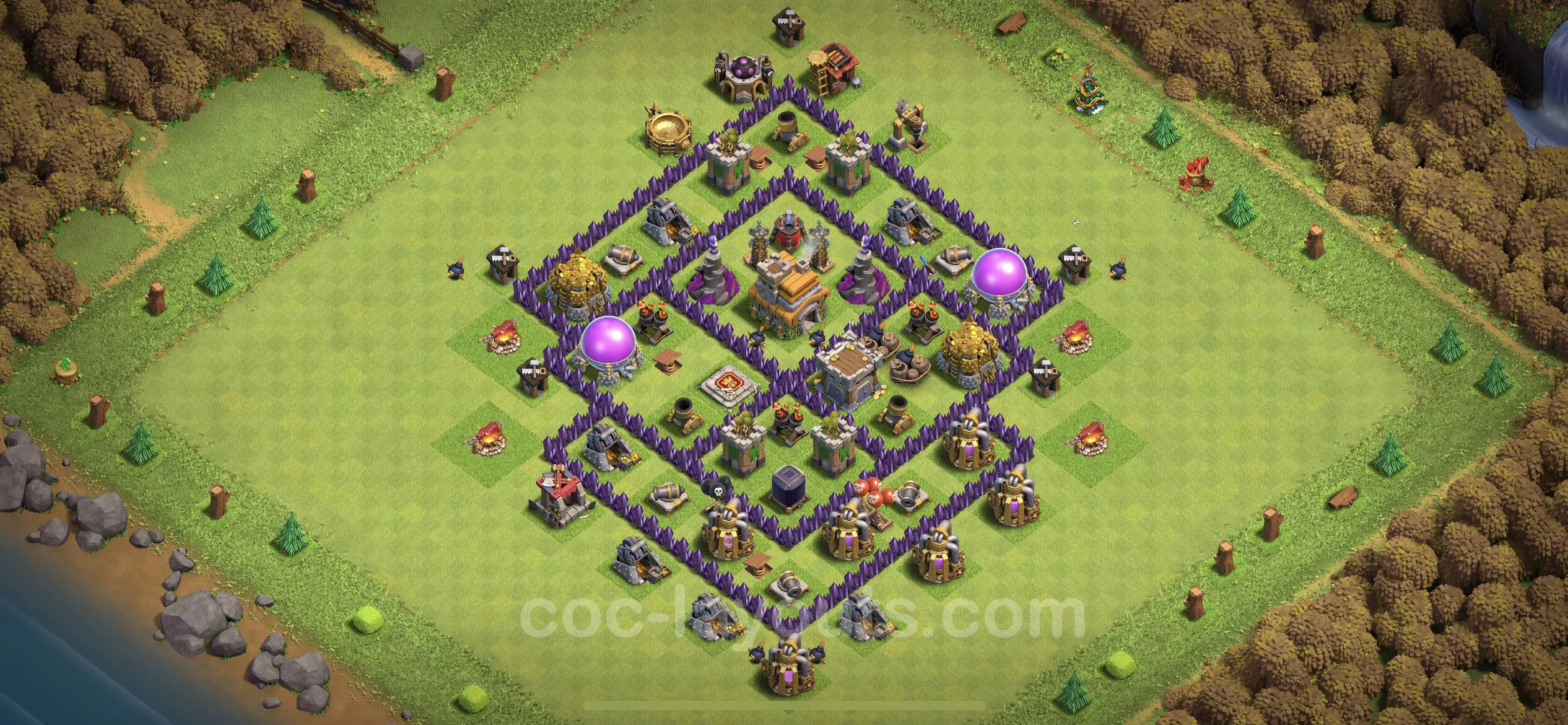 Anti 3 Stars Base TH7 with Link, Hybrid - best plan / layout / design - Clash of Clans - (#210) — Защита TH7