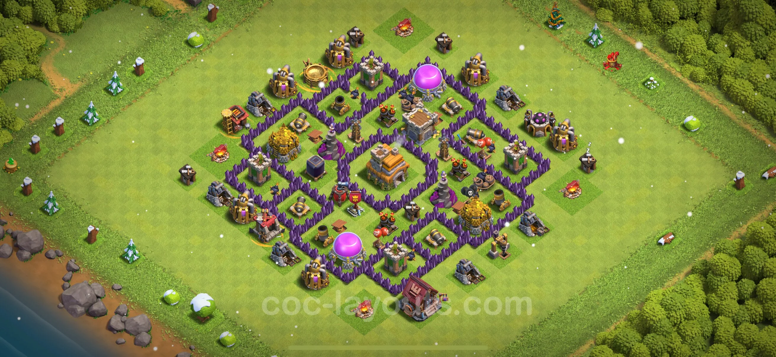 Anti 3 Stars Base TH7 with Link, Hybrid - best plan / layout / design - Clash of Clans - (#219) — Défense TH7